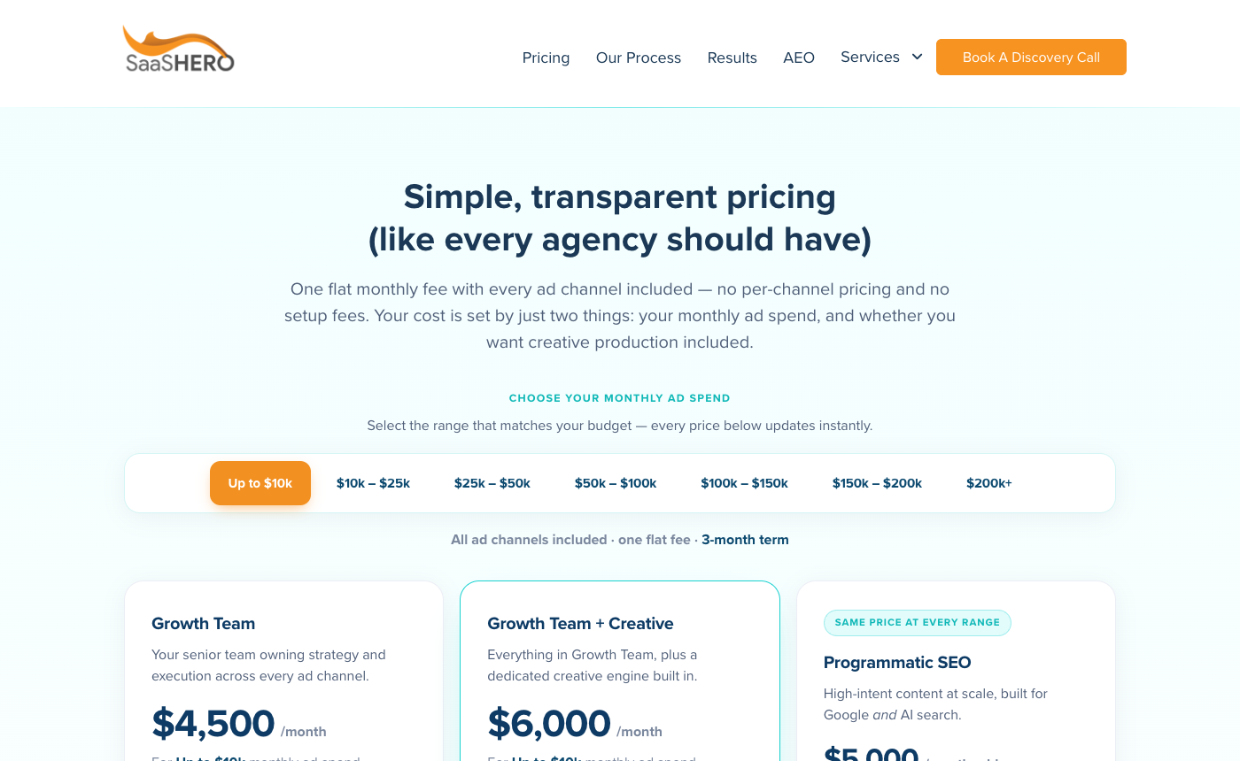 SaaS Hero pricing page