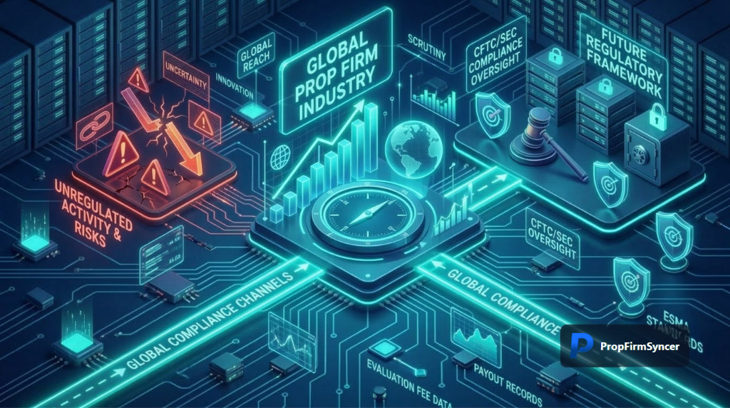 A picture of propfirmsyncer.com that representsA forecast for regulatory changes in prop firm trading