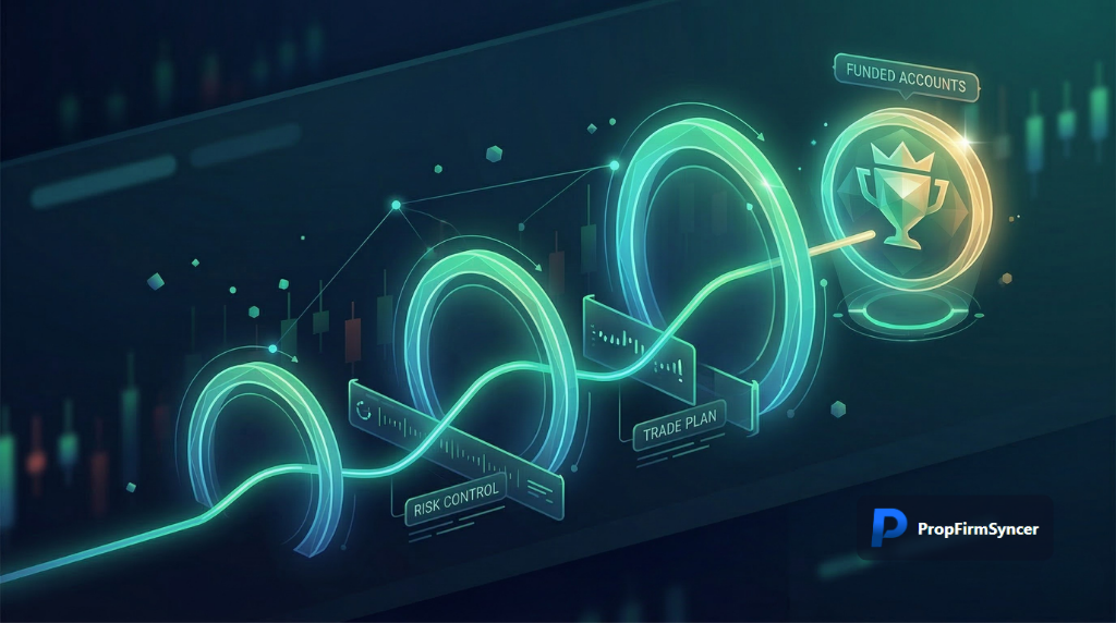 A picture of propfirmsyncer.com that represents this is how you pass a prop firm challenge