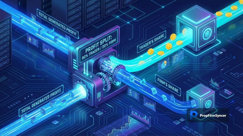 A pictures of propfirmsyncer that represents how do profit splits work in futures prop trading splits