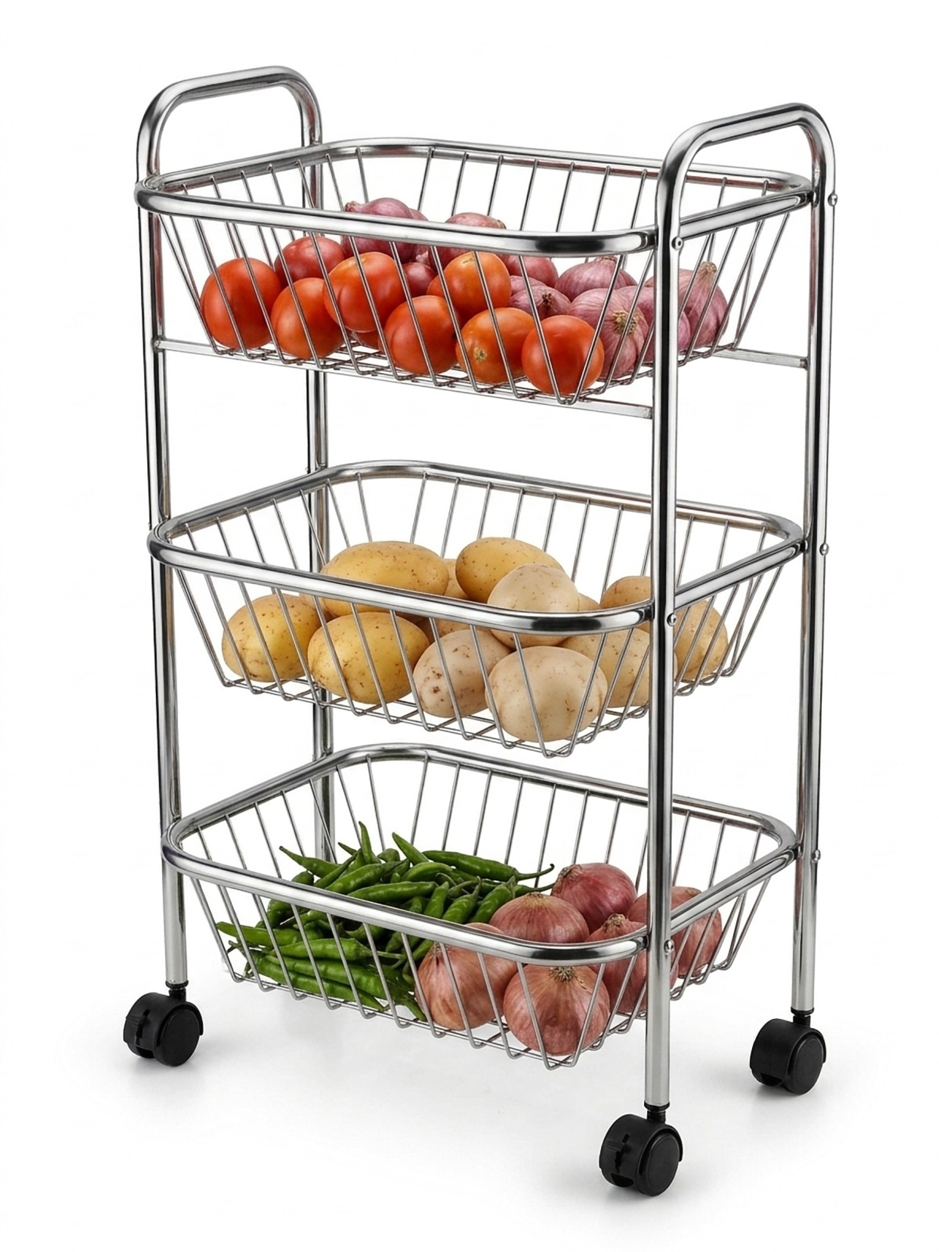 Stainless Steel Vegetable Trolley (3 Tier) – In use