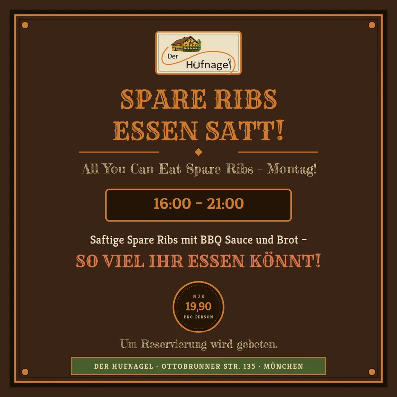 Spare Ribs Essen satt! Immer am Montag von 16:00 - 21:00 Uhr