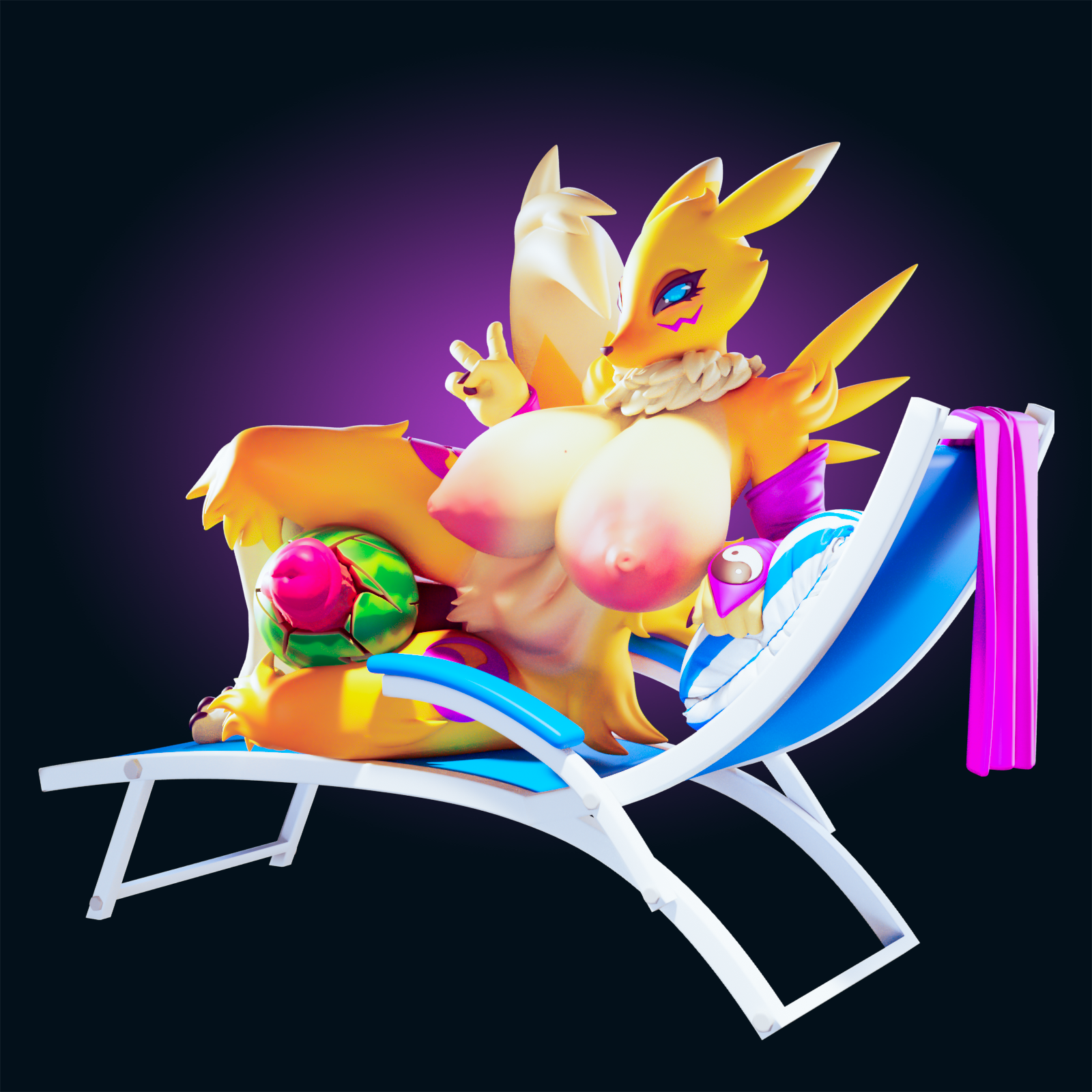 Renamon Watermelon Bikini Statue | Digimon Fan Art by Officer Rhu SFW,NSFW,Futa 3d printed,Renamon statue,futa statue,Digimon statue,furry statue,nsfw statue