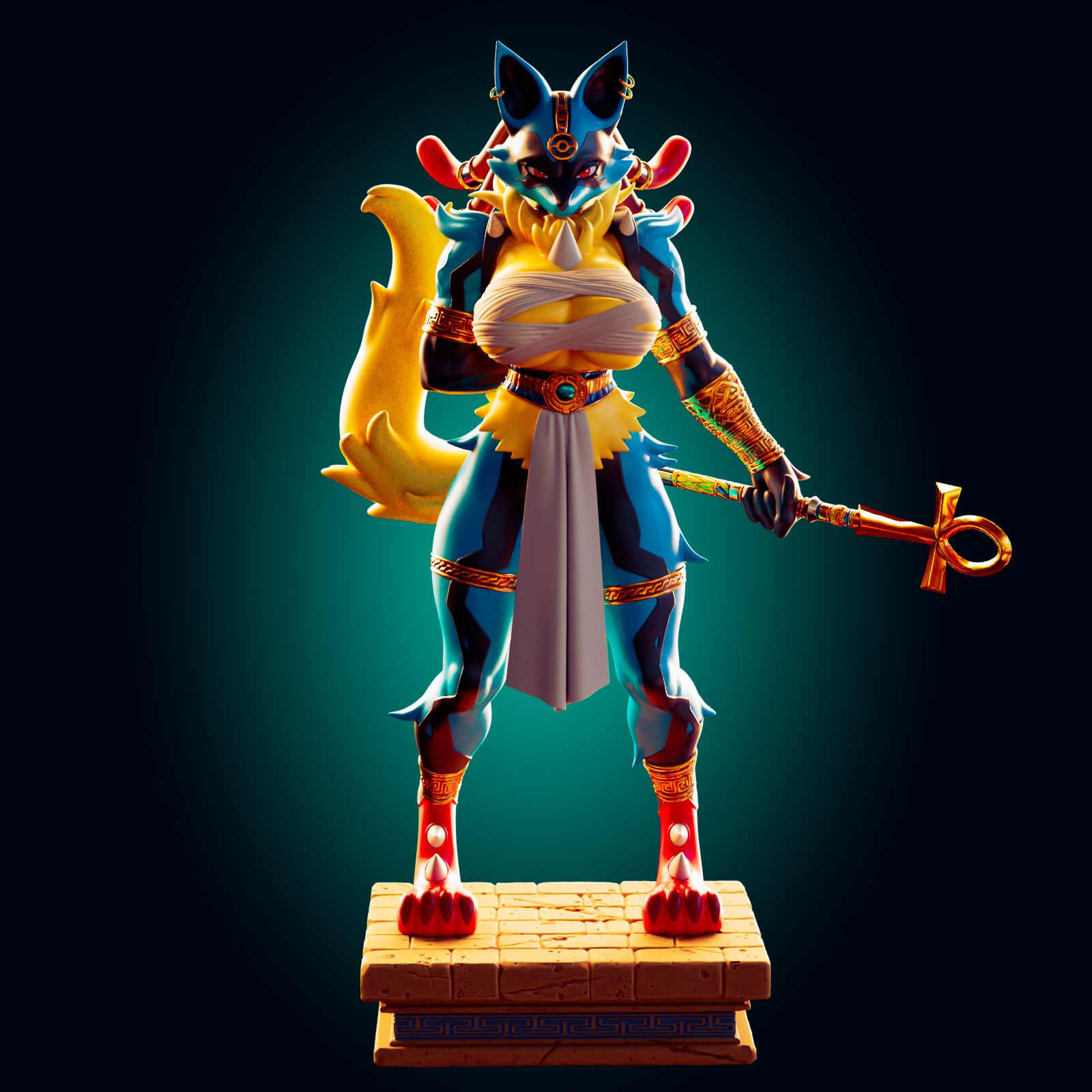 Mega Lucario Thicc Egyptian Mommy Statue | Pokémon Fan Art by Officer Rhu SFW,NSFW,Futa 3d printed,Lucario statue,futa statue,pokemon statue,furry statue,nsfw statue