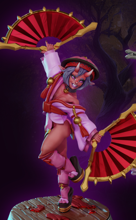 Fuji, The Oni Fan Weilder Miniature | DnD Fan Art by Gaz Minis SFW 3d printed,miniature,dnd miniature,Fuji, The Oni Fan Weilder,3d printed miniature