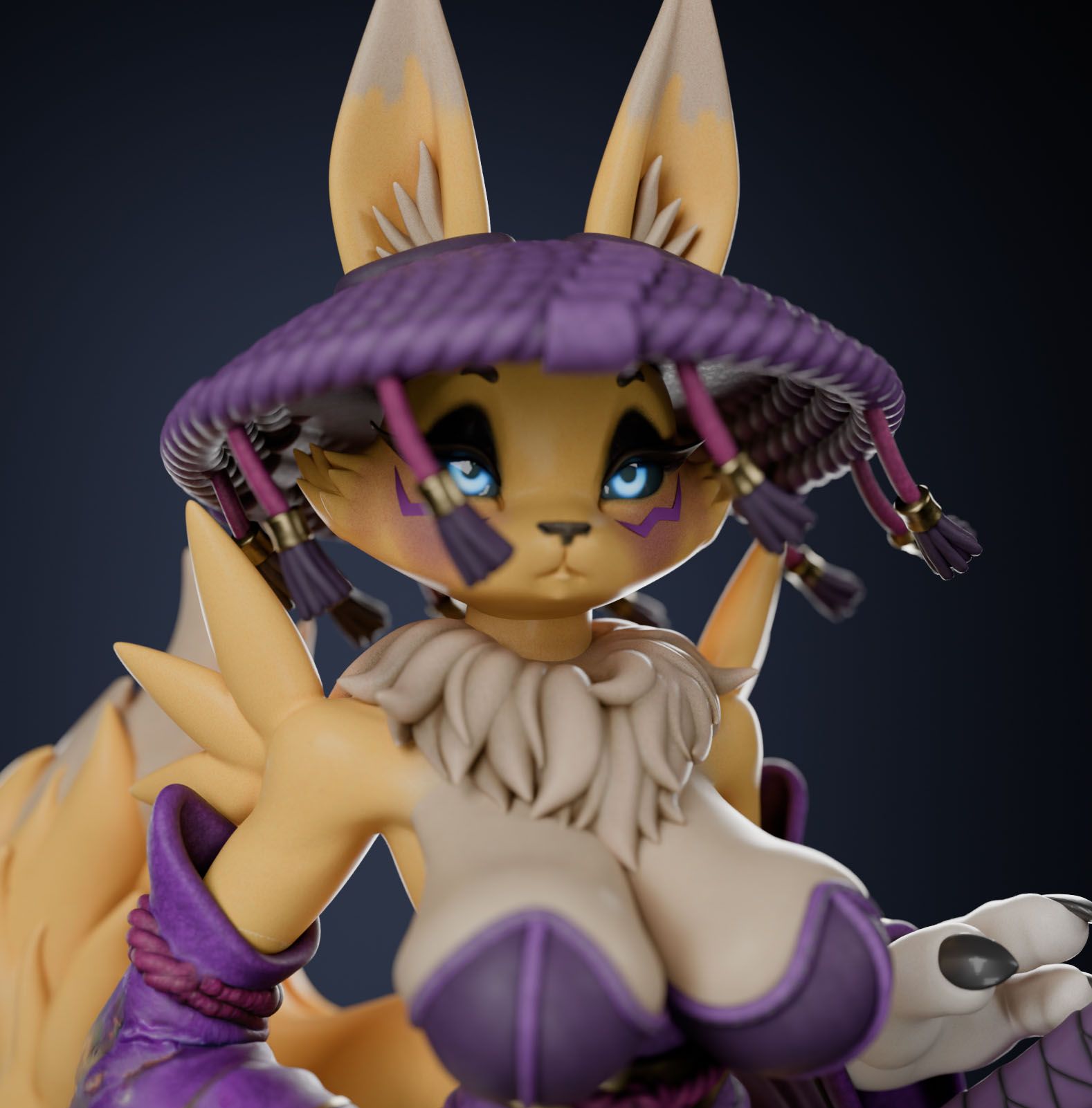 Renamon Samurai Furry Statue | Digimon Fan Art by Anyonensfw SFW,NSFW,Futa 3d printed,3d printed statue,nsfw statue,futa statue,furry statue,Renamon Statue,Digimon Statue,futa figurines,futanari figurines,futanari statue
