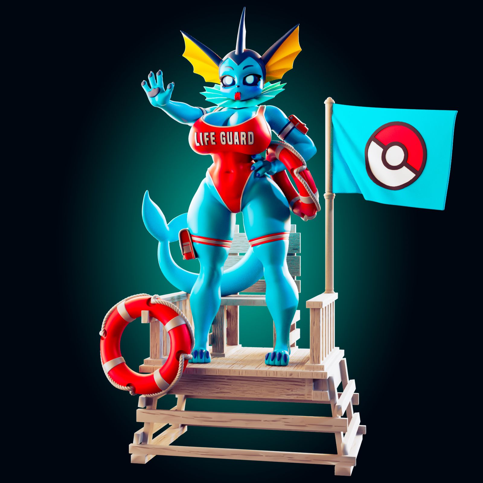Vaporeon Bay Watch Statue | Pokémon Fan Art by Officer Rhu SFW,NSFW,Futa 3d printed,Vaporeon Bay Watch statue,futa statue,pokemon statue,furry statue,nsfw statue