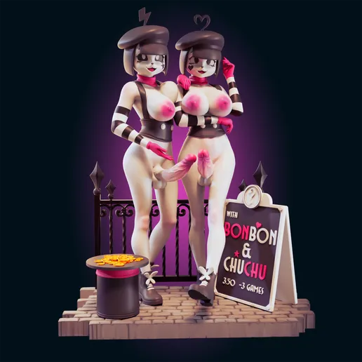 Bonbon and Chuchu Statue | Derpixon Fan Art by Officer Rhu SFW,NSFW,Futa 3d printed,Bonbon and Chuchu statue,futa statue,Derpixon statue,furry statue,nsfw statue