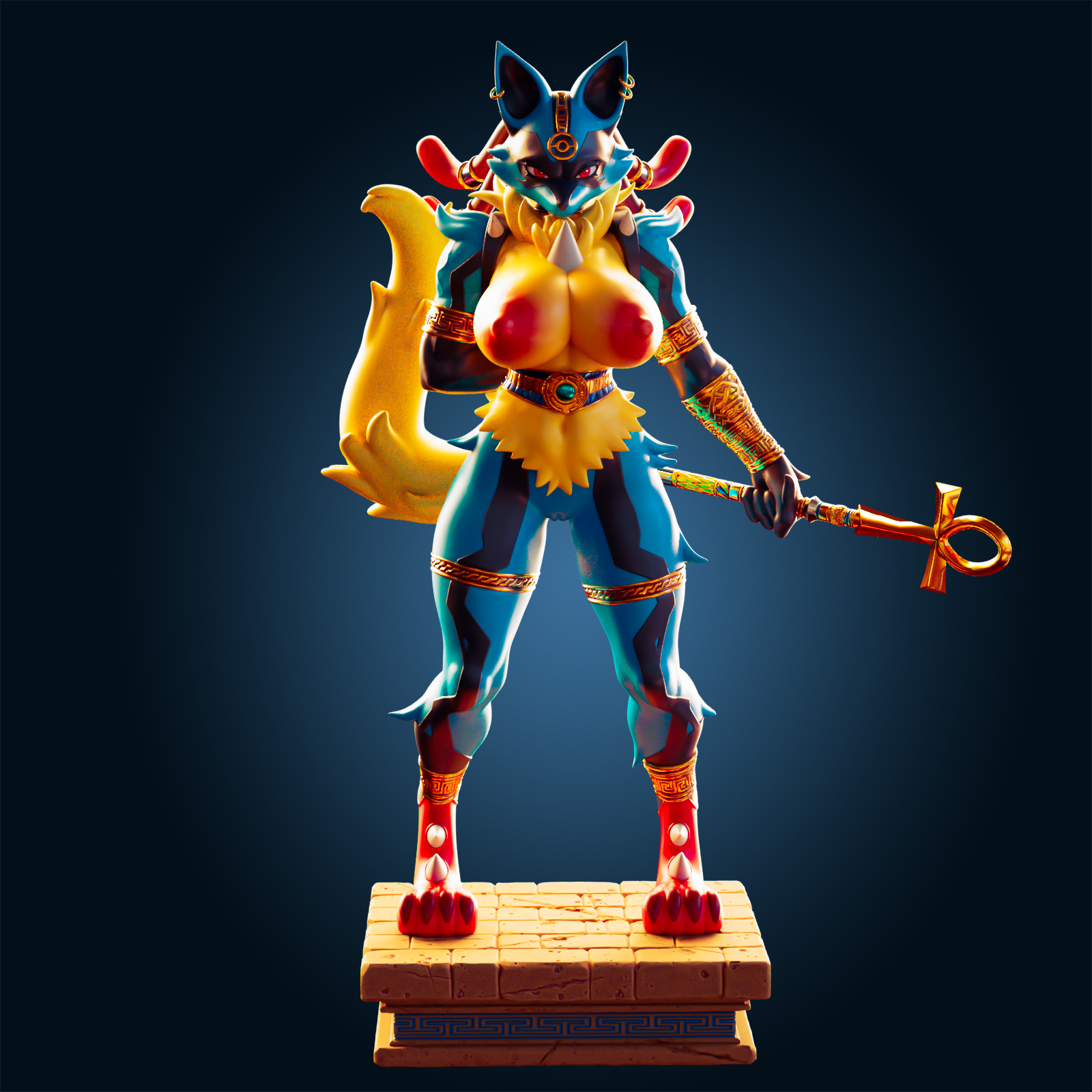 Mega Lucario Thicc Egyptian Mommy Statue | Pokémon Fan Art by Officer Rhu SFW,NSFW,Futa 3d printed,Lucario statue,futa statue,pokemon statue,furry statue,nsfw statue