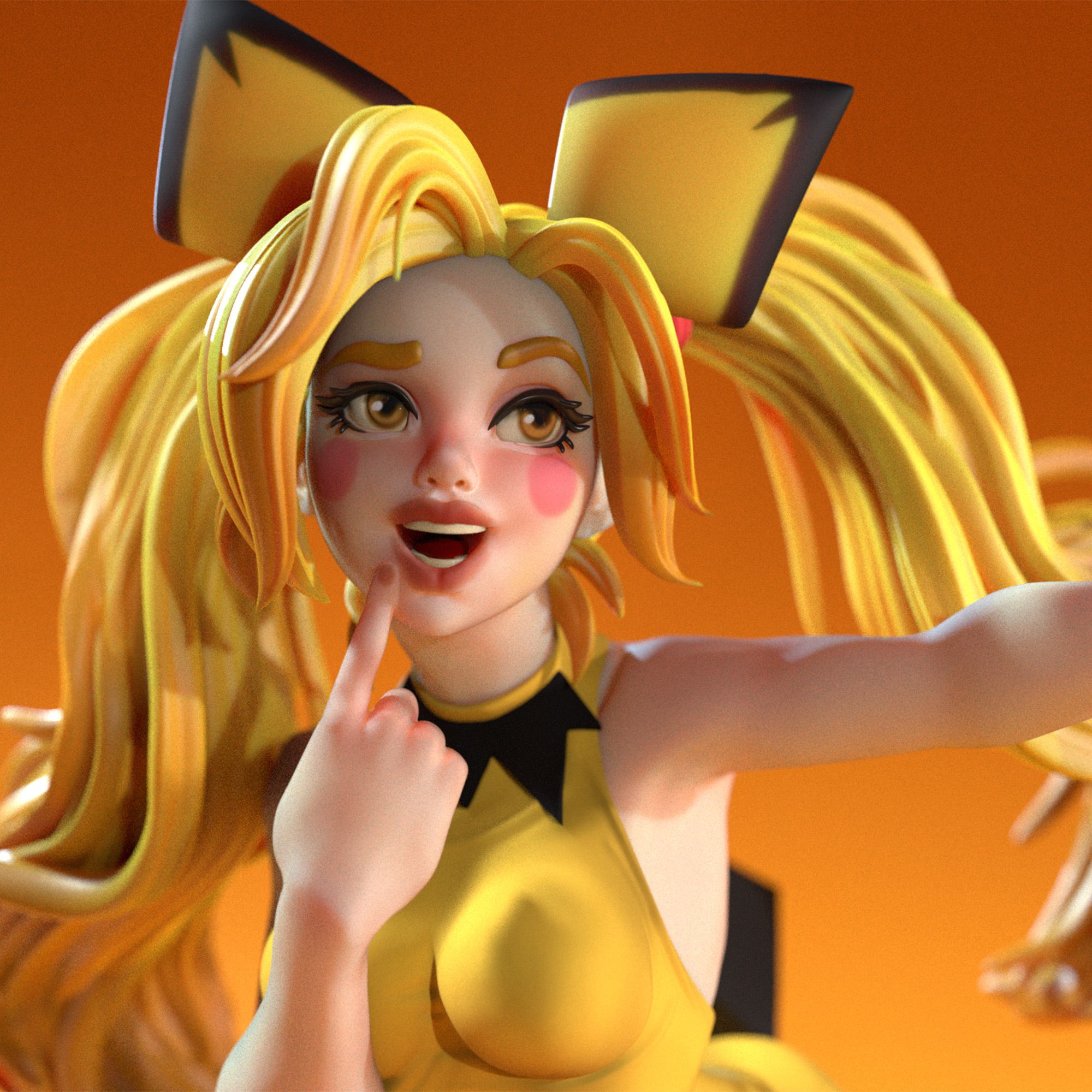 Waifumon Pichu Statue | Pokémon Fan Art by SiryllArt SFW,NSFW 3d printed statue,3d printed,nsfw statue,cosplay pokemon statue,Waifumon Pichu Statue,Pokemon Statue