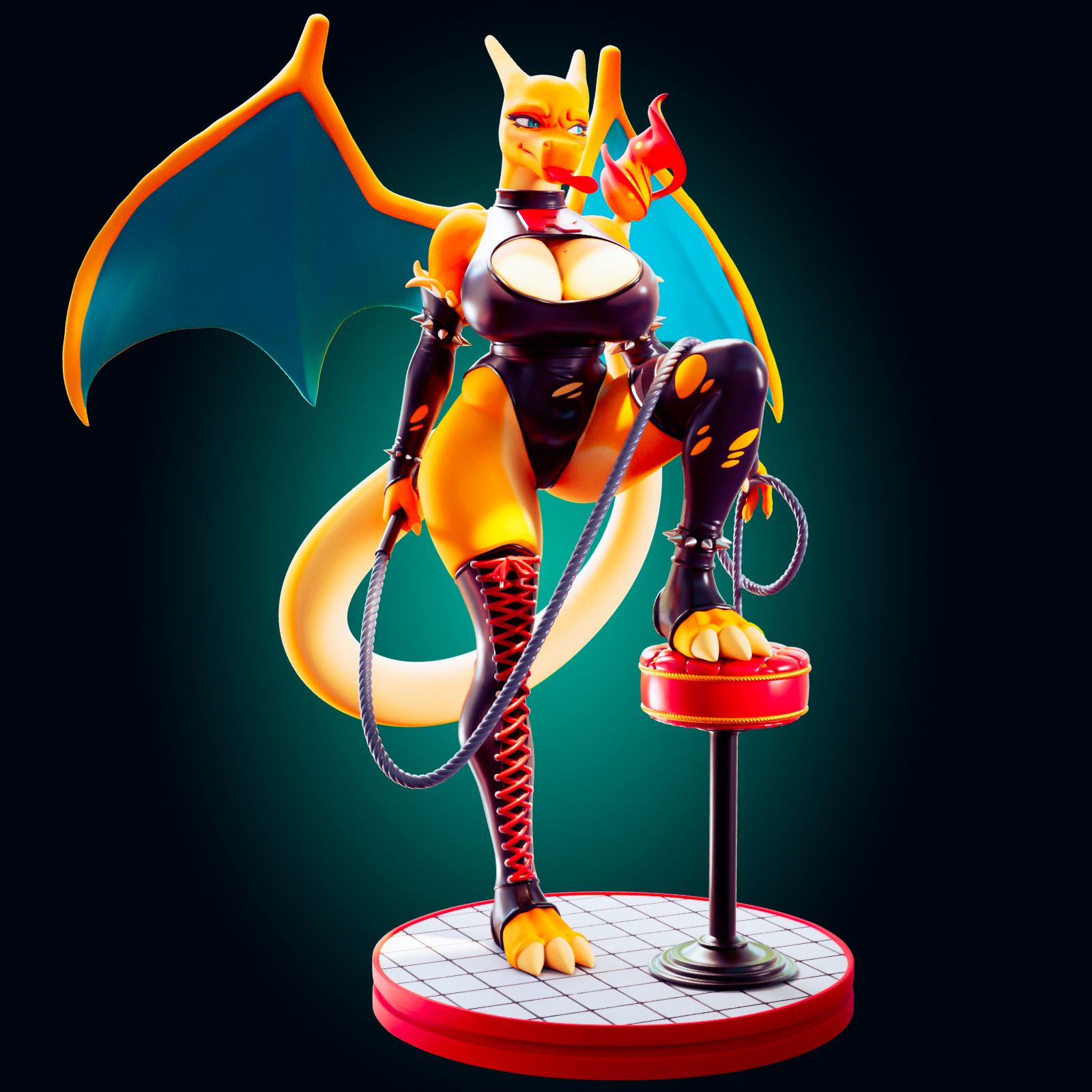 Charizard Dominatrix Statue | Pokémon Fan Art by Officer Rhu SFW,NSFW,Futa 3d printed,Charizard statue,futa statue,pokemon statue,furry statue,nsfw statue
