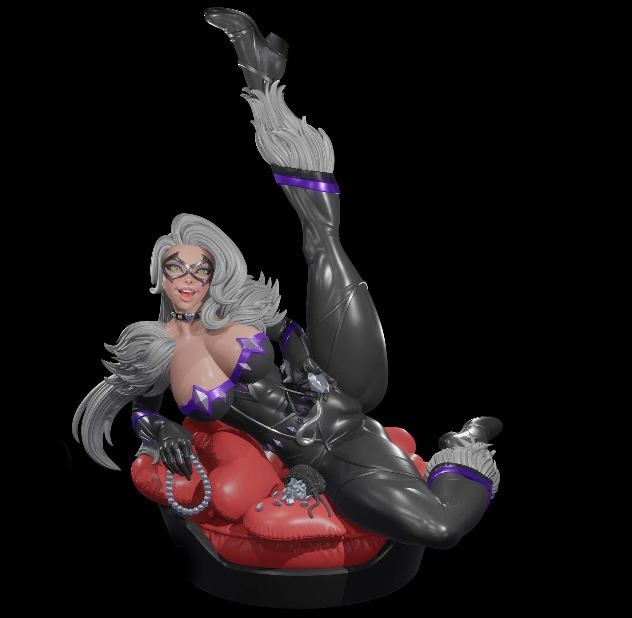 Black Cat Sit Statue | Marvel Fan Art by Digital Dark SFW,NSFW,Futa 3d printed statue,3d printed,nsfw statue,futa statue,Marvel Statue,Black Cat Statue,futa figurines,futanari figurines,futanari statue