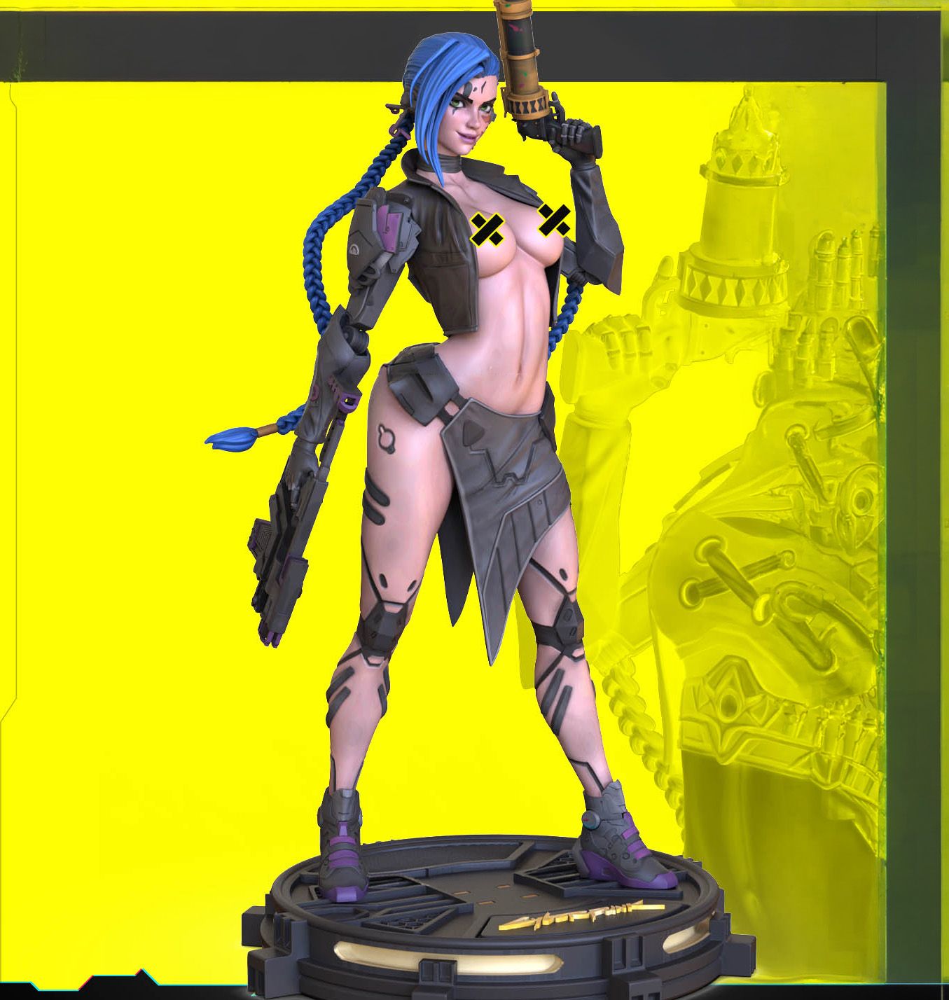 Statua Jinx Cyberpunk | Arcane Fan art di OXO3D SFW,NSFW 3d printed statue,Arcane statue,3d printed,Jinx Cyberpunk Statue,3d printed figure,nsfw statue