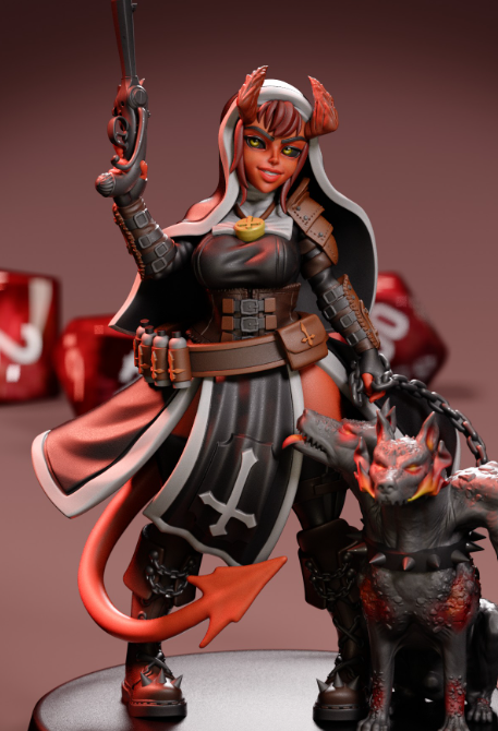 Tiefling Battle Cleric Miniature | DnD Fan Art by Jigglystix SFW 3d printed,miniature,dnd miniature,Tiefling Battle Cleric,3d printed miniature