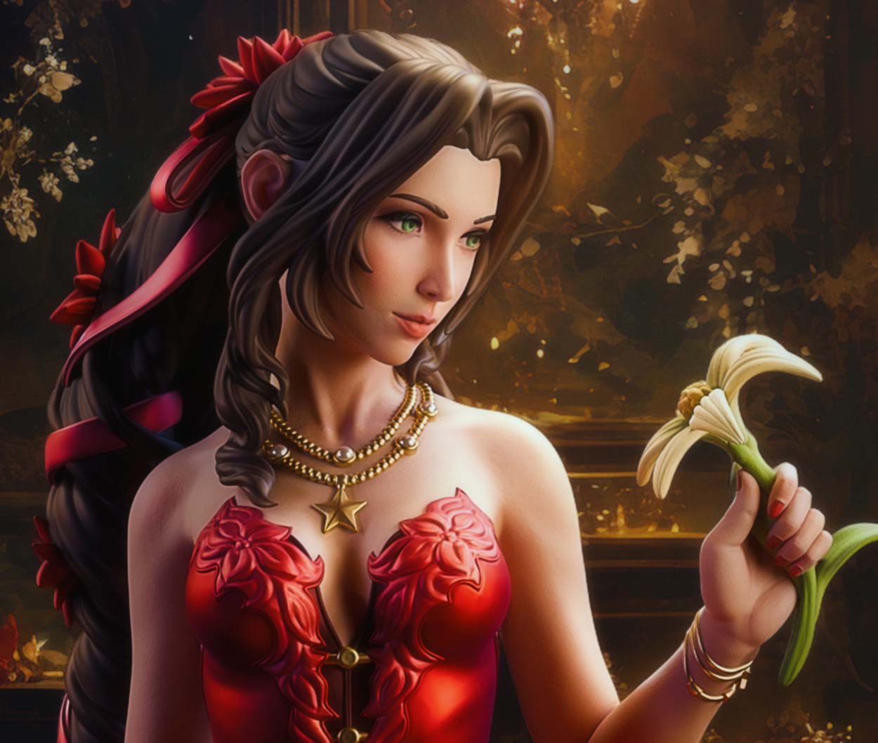 Aerith in Red Dress Statue | Final Fantasy Fan Art by Bulkamancer SFW 3d printed statue,3d printed,Aerith Statue,3d printed figure,Final Fantasy statue