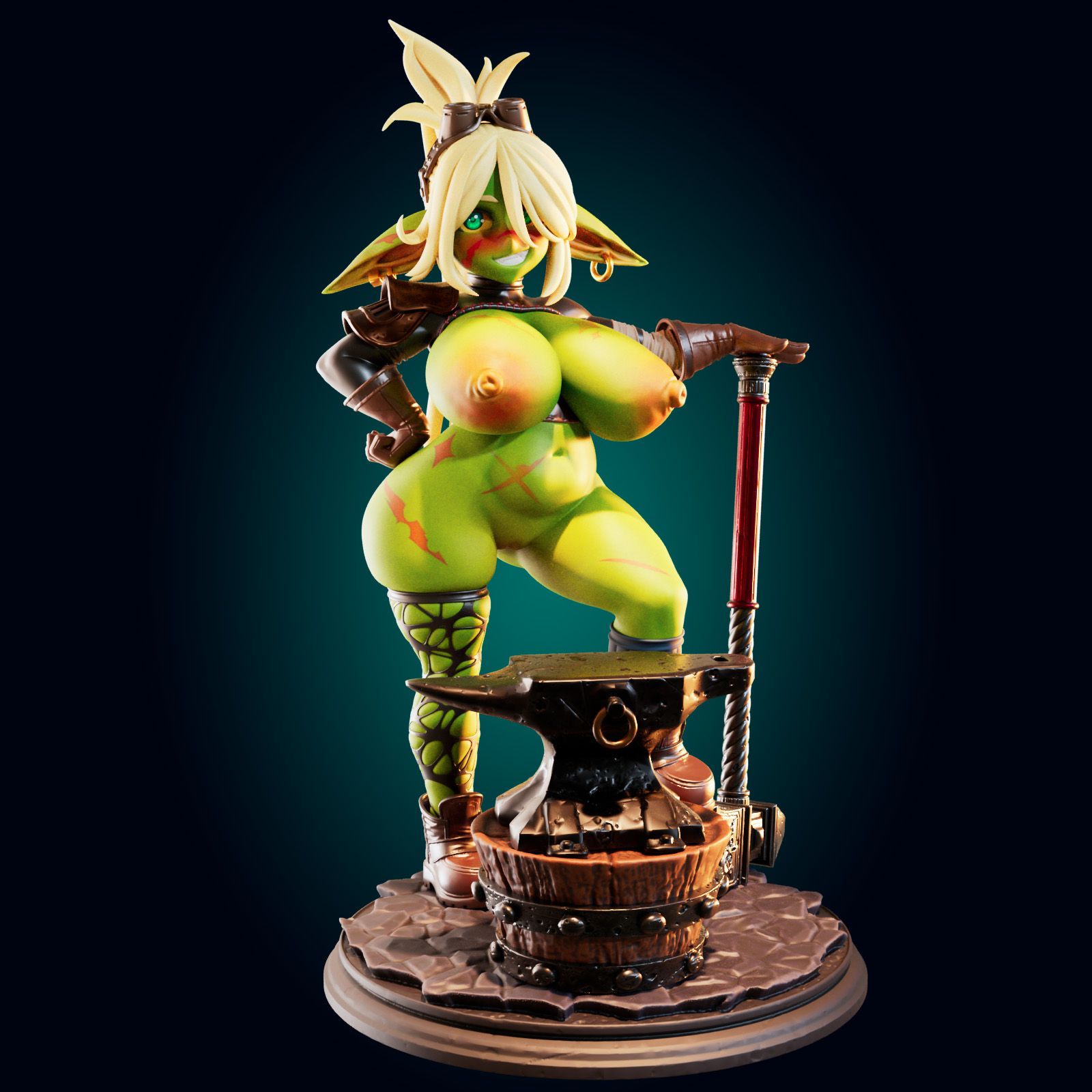 Goblin Girl Blacksmith Statue | Monster Girl Fan Art by Officer Rhu SFW,NSFW,Futa 3d printed statue,3d printed,3d printed figure,Goblin Girl Statue,Monster Girl Statue,nsfw statue,futa statue,futa figurines,futanari figurines,futanari statue