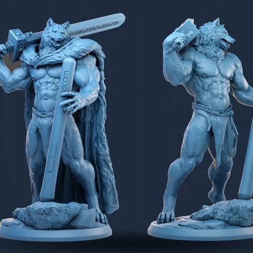 Blade Wolf Pen Holder Statue | Original Fan Art by JustGruff SFW,NSFW 3d printed statue,3d printed pen holder,wolf statue,3d printed nsfw,3d printed furry