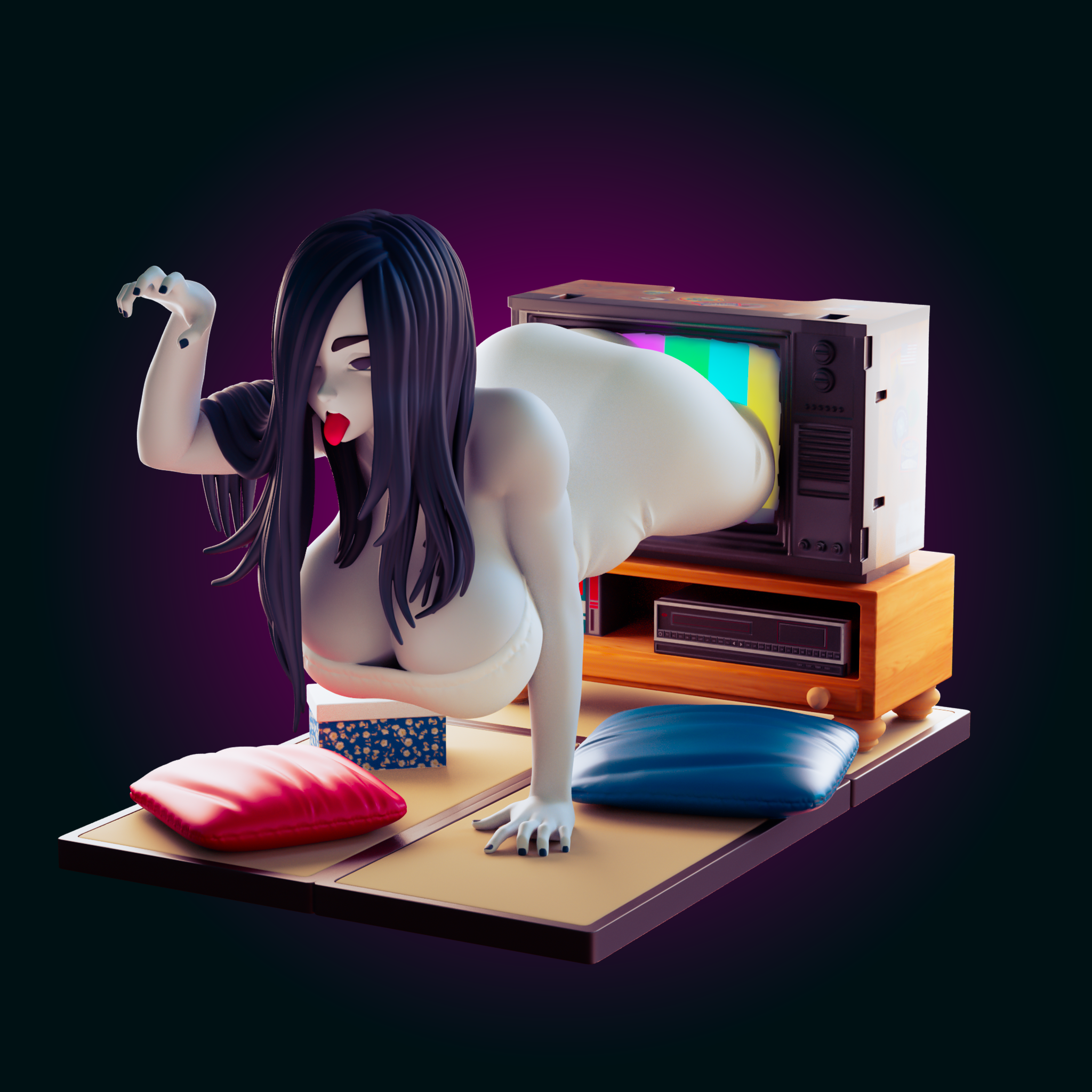 Sadako Yamamura Ultra Thicc Statue | The Ring Fan Art by Officer Rhu SFW,NSFW,Futa 3d printed,Sadako Yamamura statue,The Ring statue,furry statue,3d printed figure