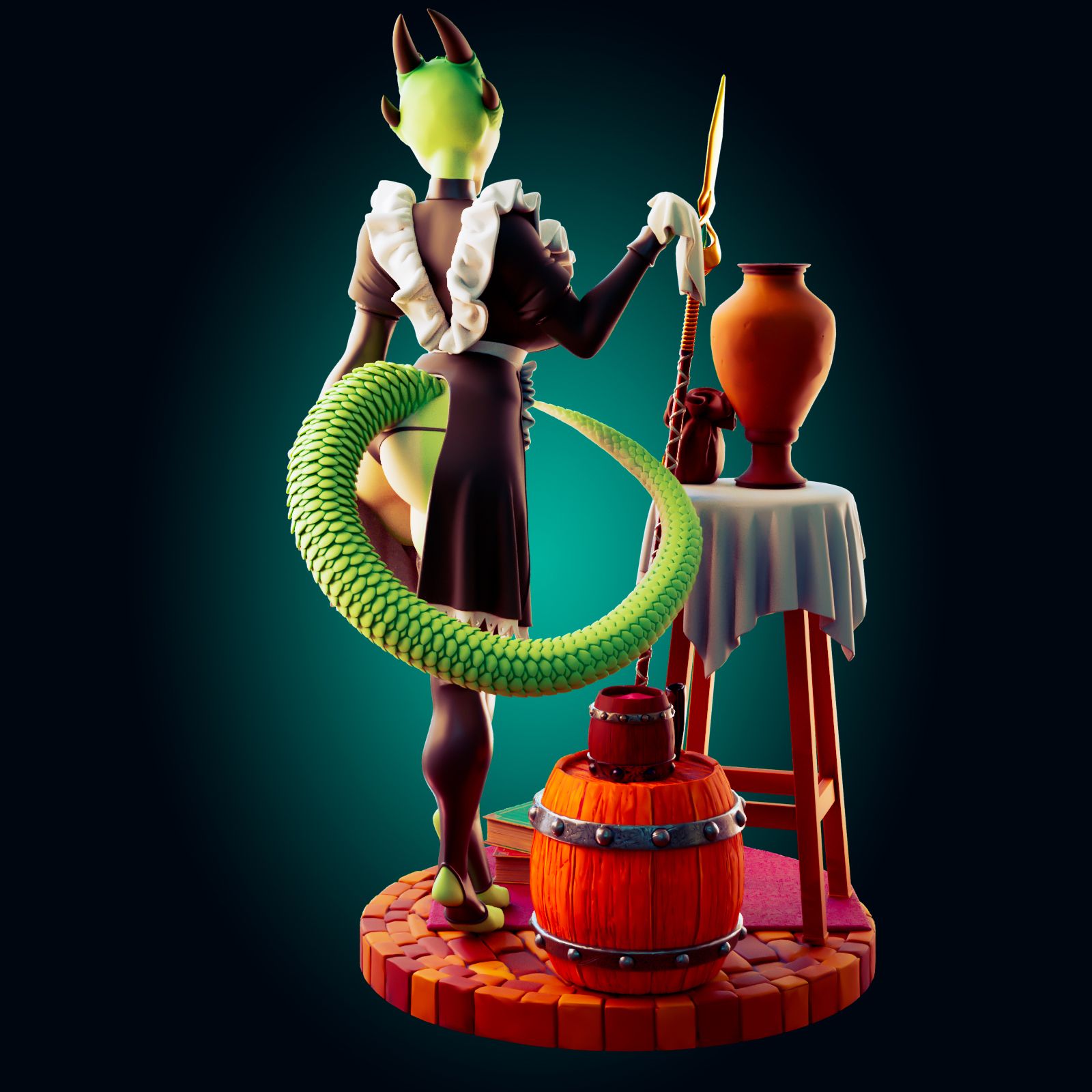 The Lusty Argonian Maid Statue | Original Fan Art by Officer Rhu SFW,NSFW,Futa 3d printed statue,3d printed,Argonian Maid Statue,dragon statue,nsfw statue,3d printed figure