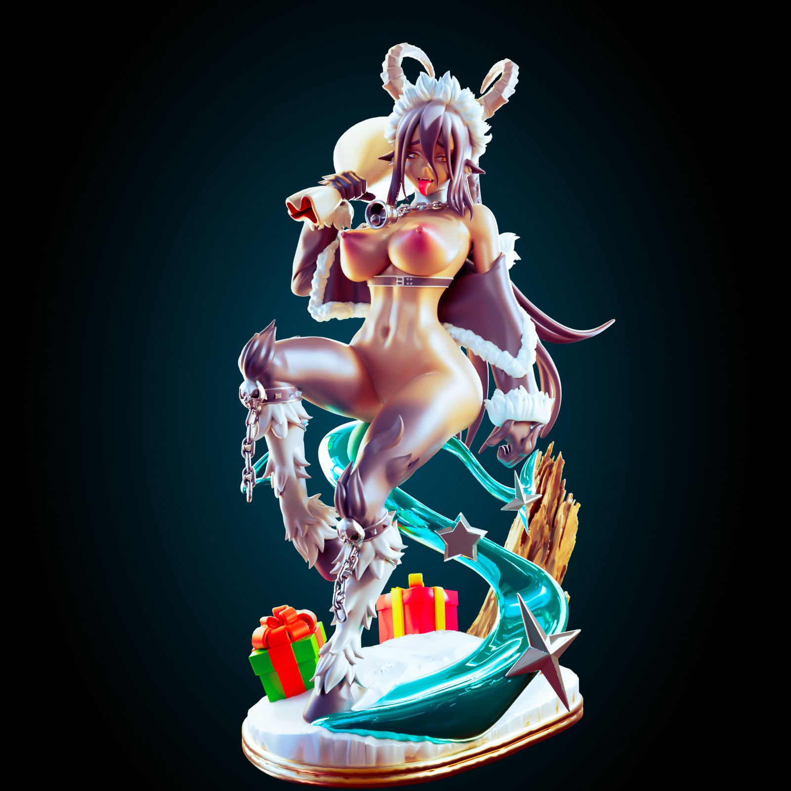 Christmas Krampus Statue | Monster Girl Fan Art by Officer Rhu SFW,NSFW,Futa 3d printed statue,3d printed,nsfw statue,Christmas Krampus Statue,Monster Girl Statue,futa statue
