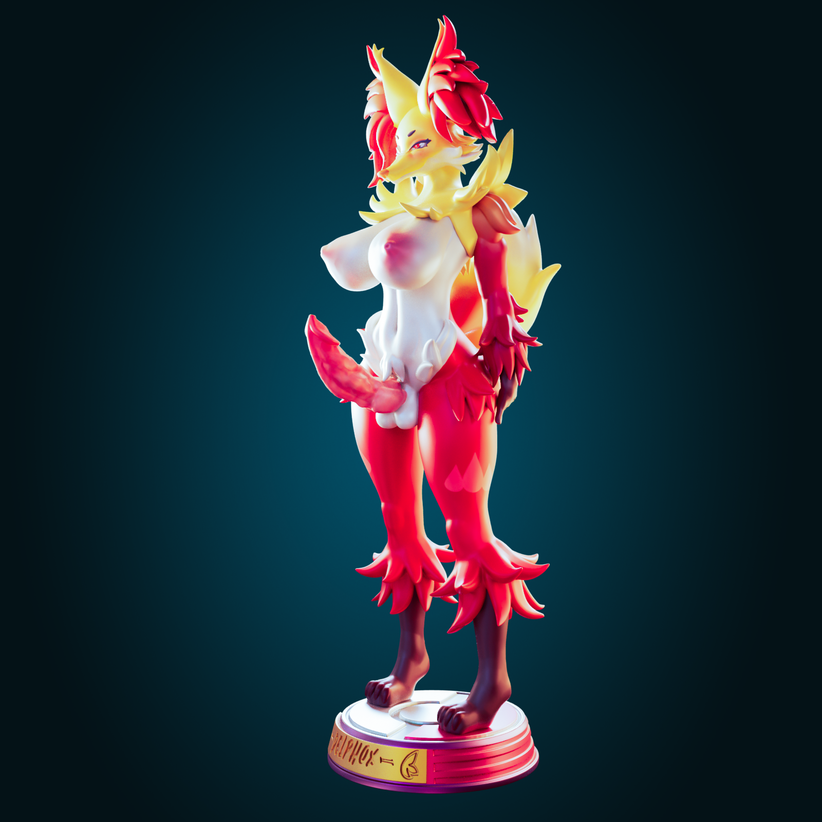 Delphox Thicc Statue | Pokémon Fan Art by Officer Rhu SFW,NSFW,Futa null