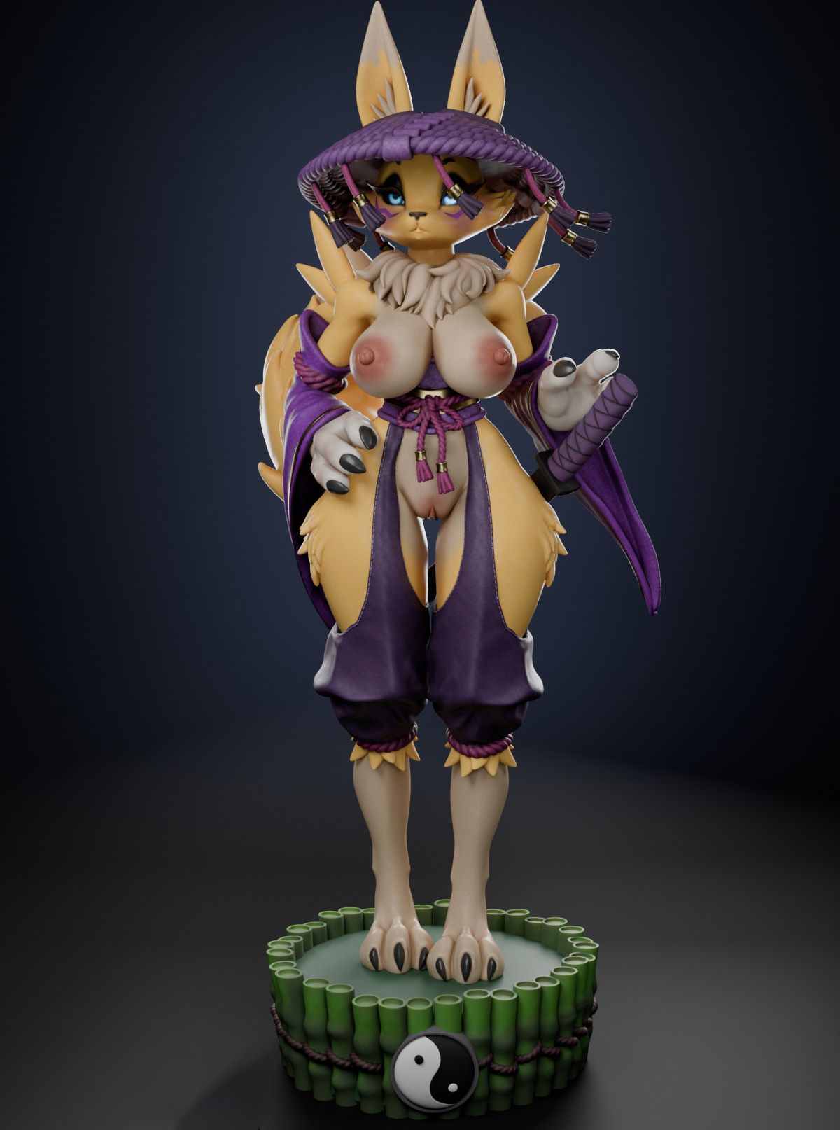 Renamon Samurai Furry Statue | Digimon Fan Art by Anyonensfw SFW,NSFW,Futa 3d printed,3d printed statue,nsfw statue,futa statue,furry statue,Renamon Statue,Digimon Statue,futa figurines,futanari figurines,futanari statue