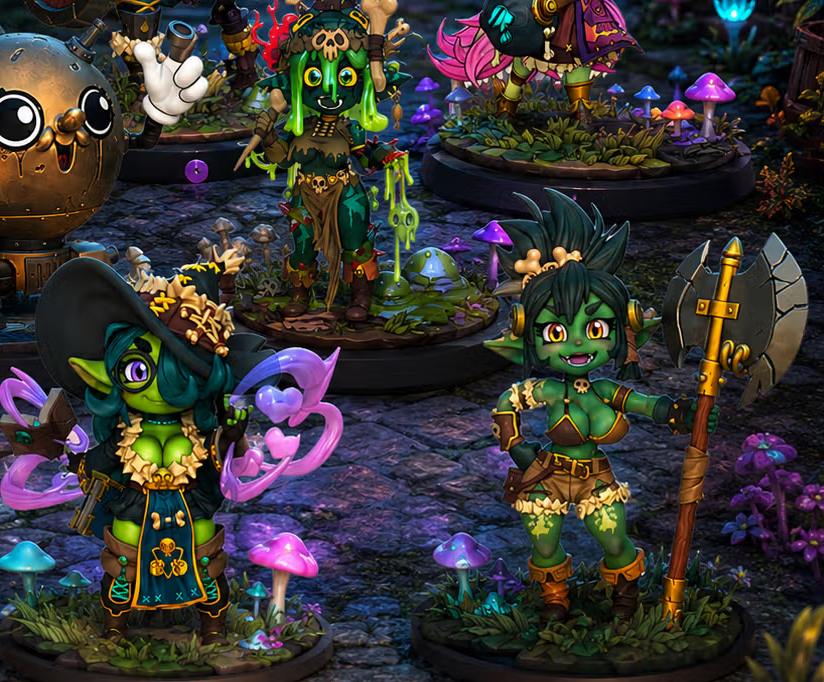 Goblin Team Gobettes Miniature Pack | DnD Fan Art by RoninArtsWorkshop SFW 3d printed,goblin miniature,3d printed miniature,sfw miniature,Warrior Goblin,Goblin Girl Team,Gobettes miniature