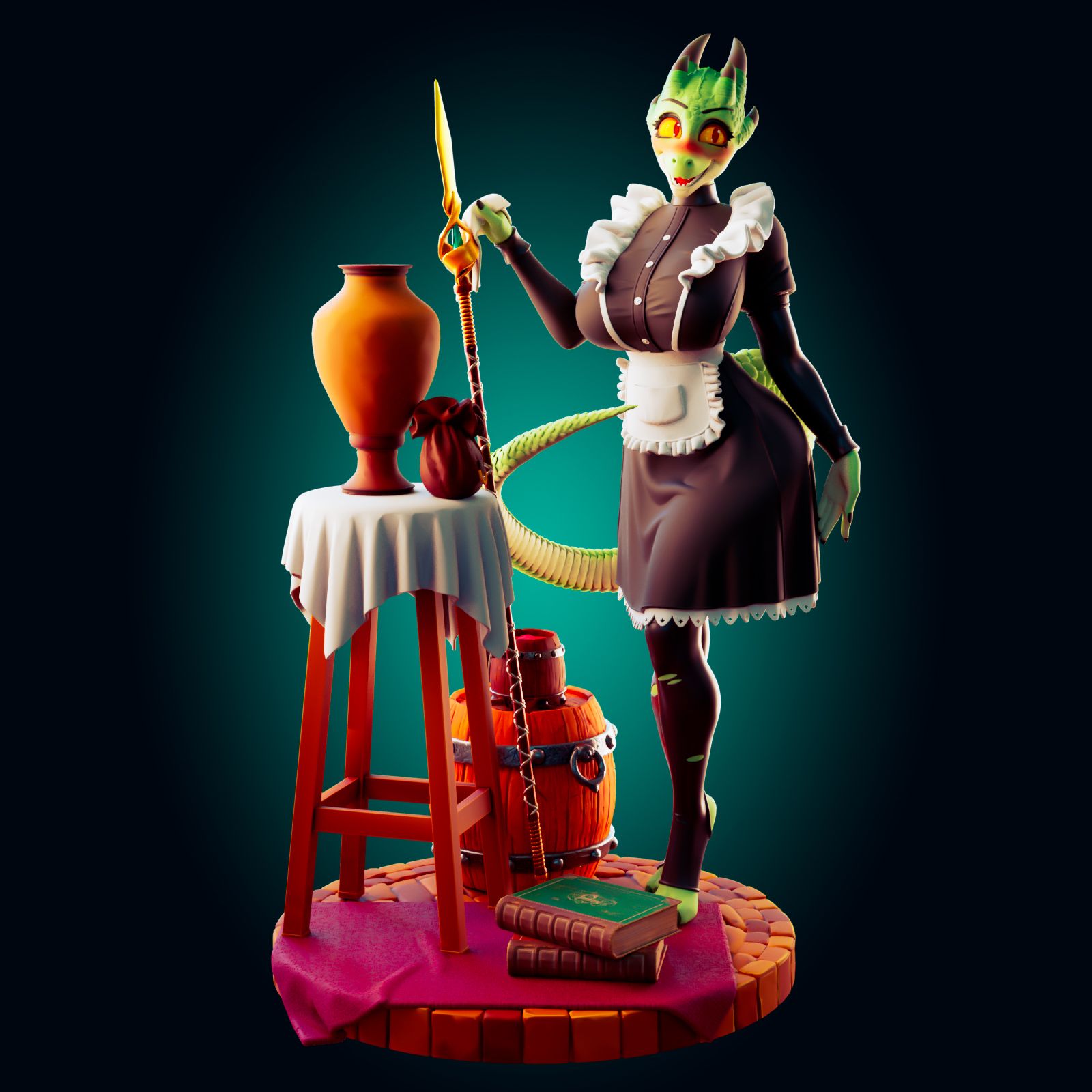 The Lusty Argonian Maid Statue | Original Fan Art by Officer Rhu SFW,NSFW,Futa 3d printed statue,3d printed,Argonian Maid Statue,dragon statue,nsfw statue,3d printed figure