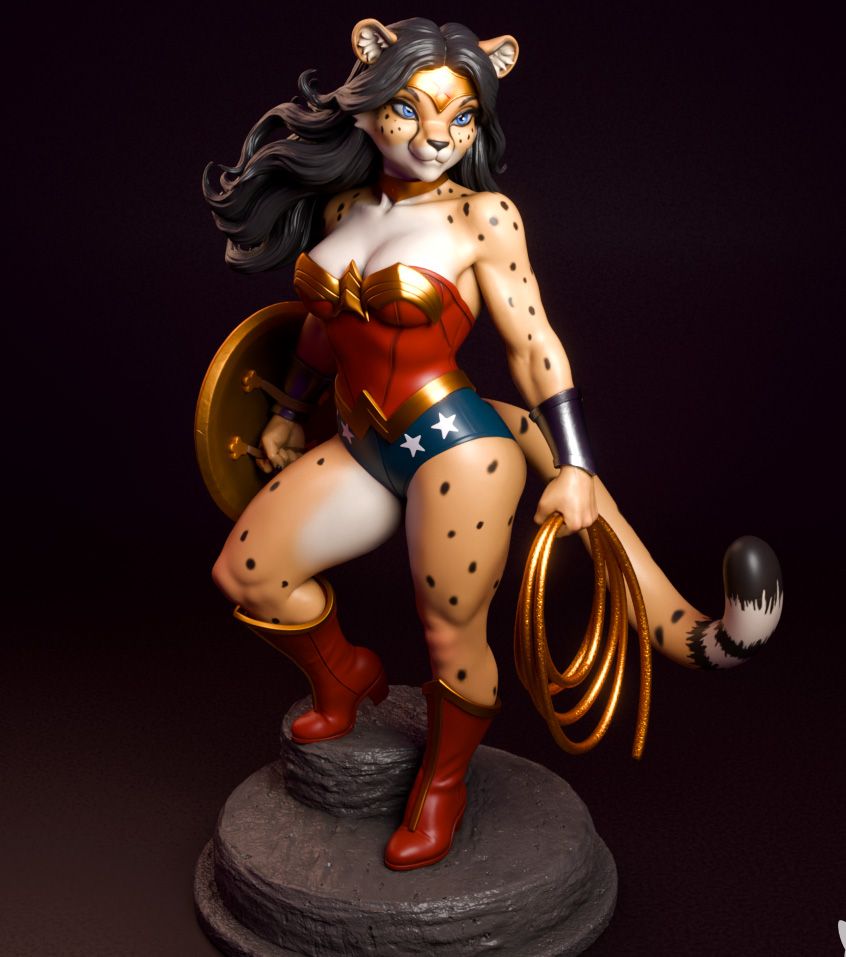 Anthro Wonder Woman Furry Statue | DC Fan Art by mowmaw SFW 3d printed,3d printed statue,Wonder Woman statue,DC statue,furry statue
