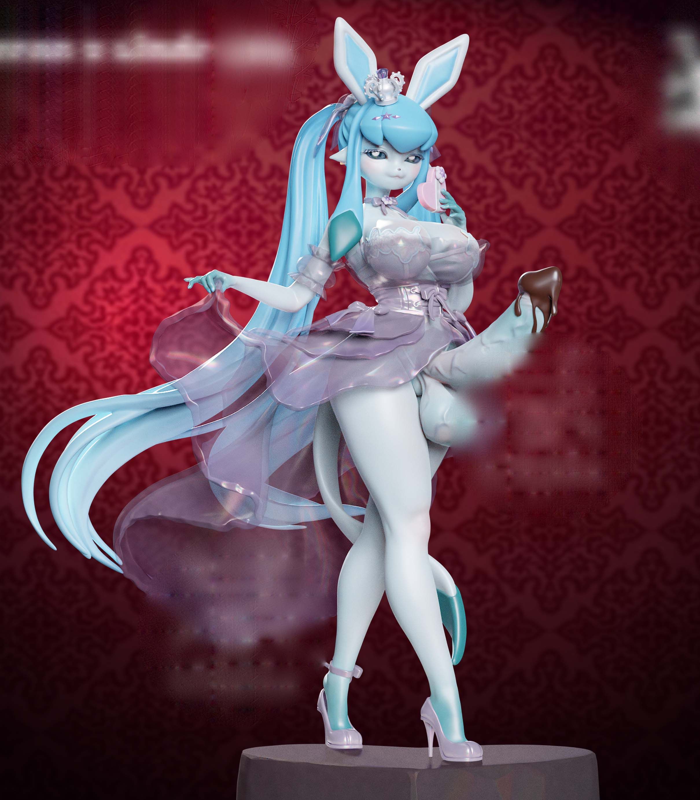 Glaceon Furry Statue | Pokemon Fan Art by Onagaba SFW,NSFW,Futa 3d printed statue,3d printed,3d printed figure,Glaceon Statue,Pokémon Statue,futa statue,futa figurines,futanari figurines,futanari statue,nsfw statue,furry statue