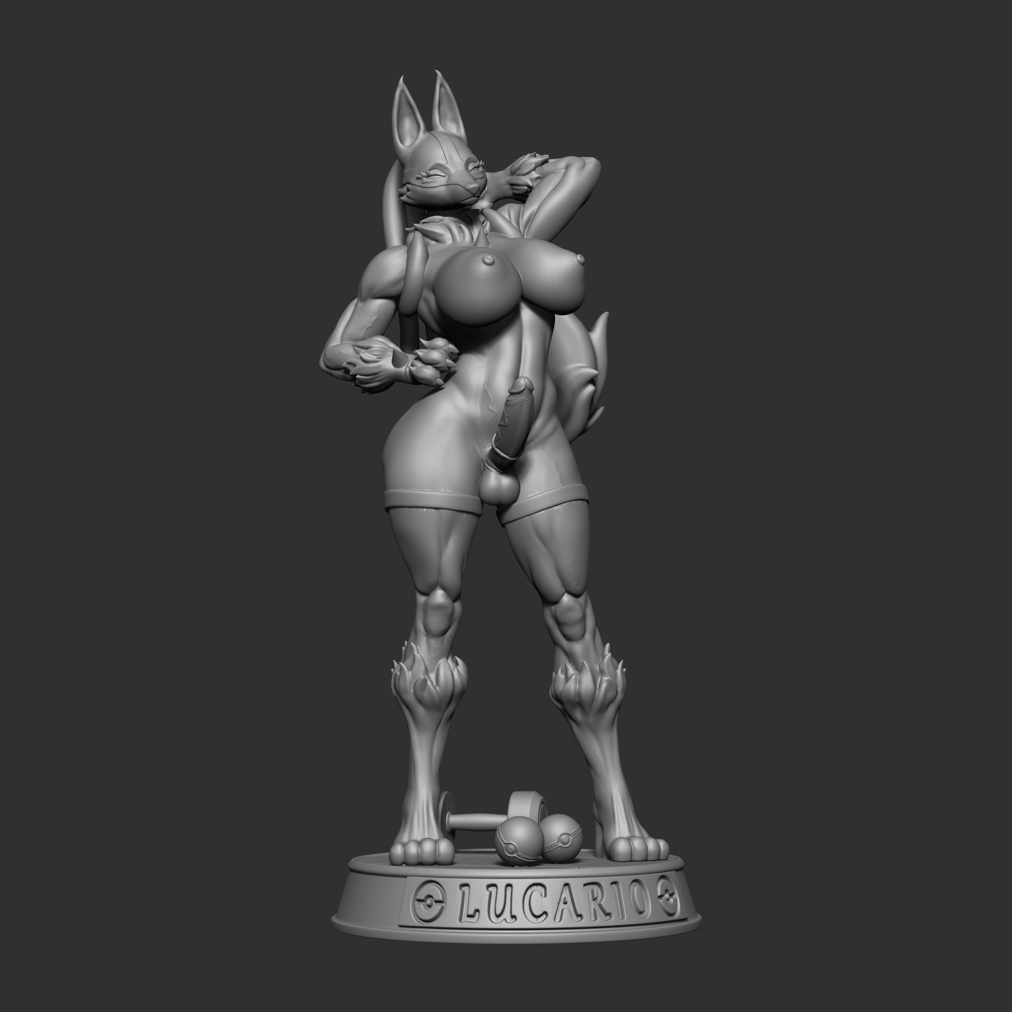 Lucario Thicc Muscle Mommy Statue | Pokémon Fan Art by Officer Rhu SFW,NSFW,Futa 3d printed statue,3d printed,nsfw statue,futa statue,Lucario statue,Pokemon statue