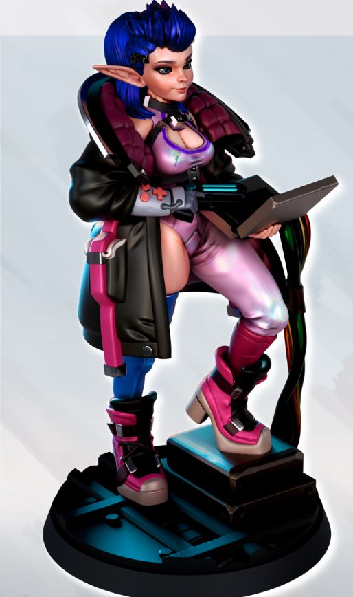 Eldrin Swiftcode Elf Hacker Miniature | Cyberpunk2077 Fan Art by Gaz Minis SFW,NSFW 3d printed,miniature,Cyberpunk2077 miniature,nsfw miniature,Eldrin Swiftcode Elf Hacker,3d printed miniature