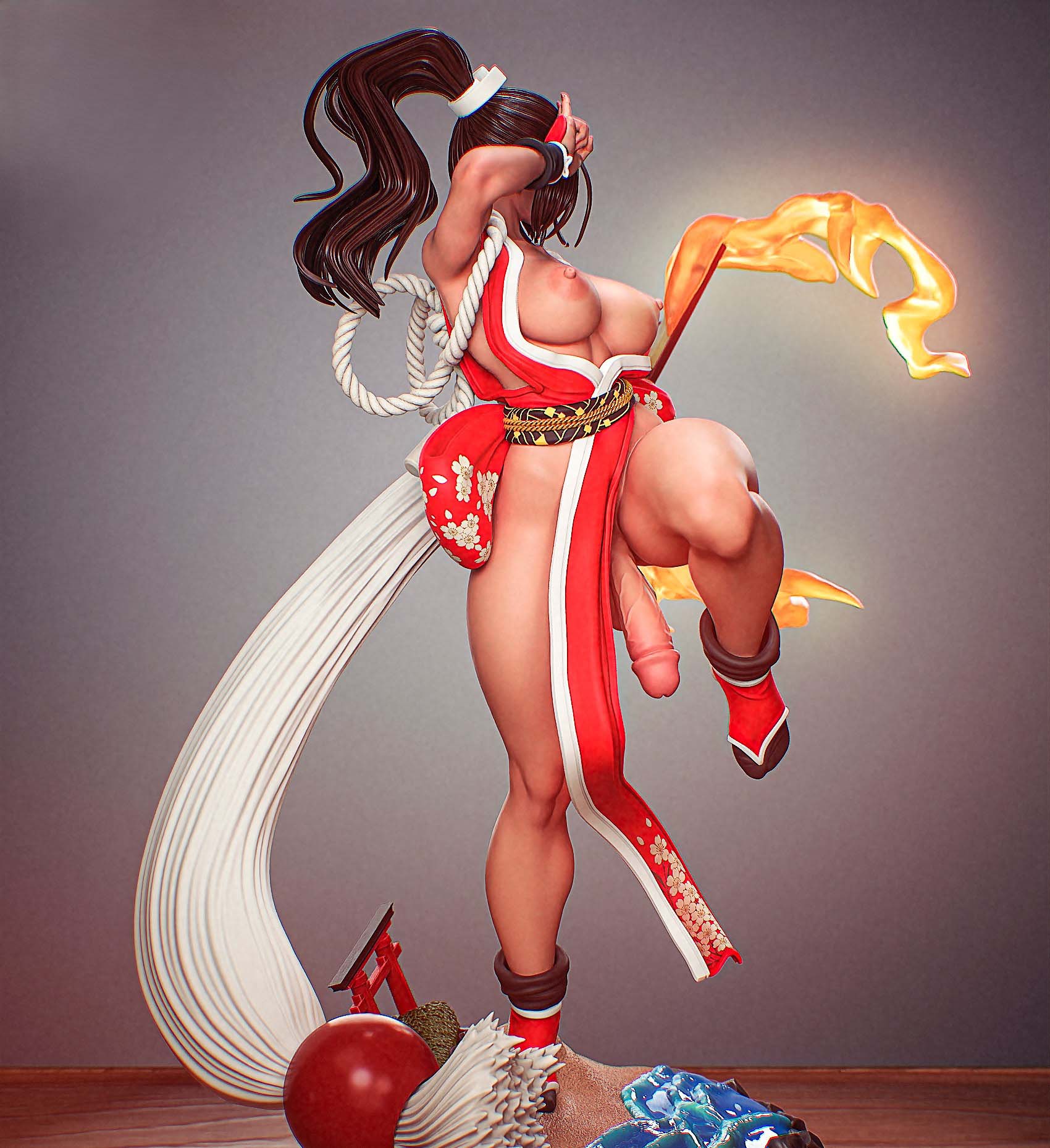 Mai Shiranui Statue | The King of Fighters Fan Art by PEACHFIGURE SFW,NSFW,Futa 3d printed,3d printed statue,Mai Shiranui Statue,The King of Fighters statue,nsfw statue,futa statue