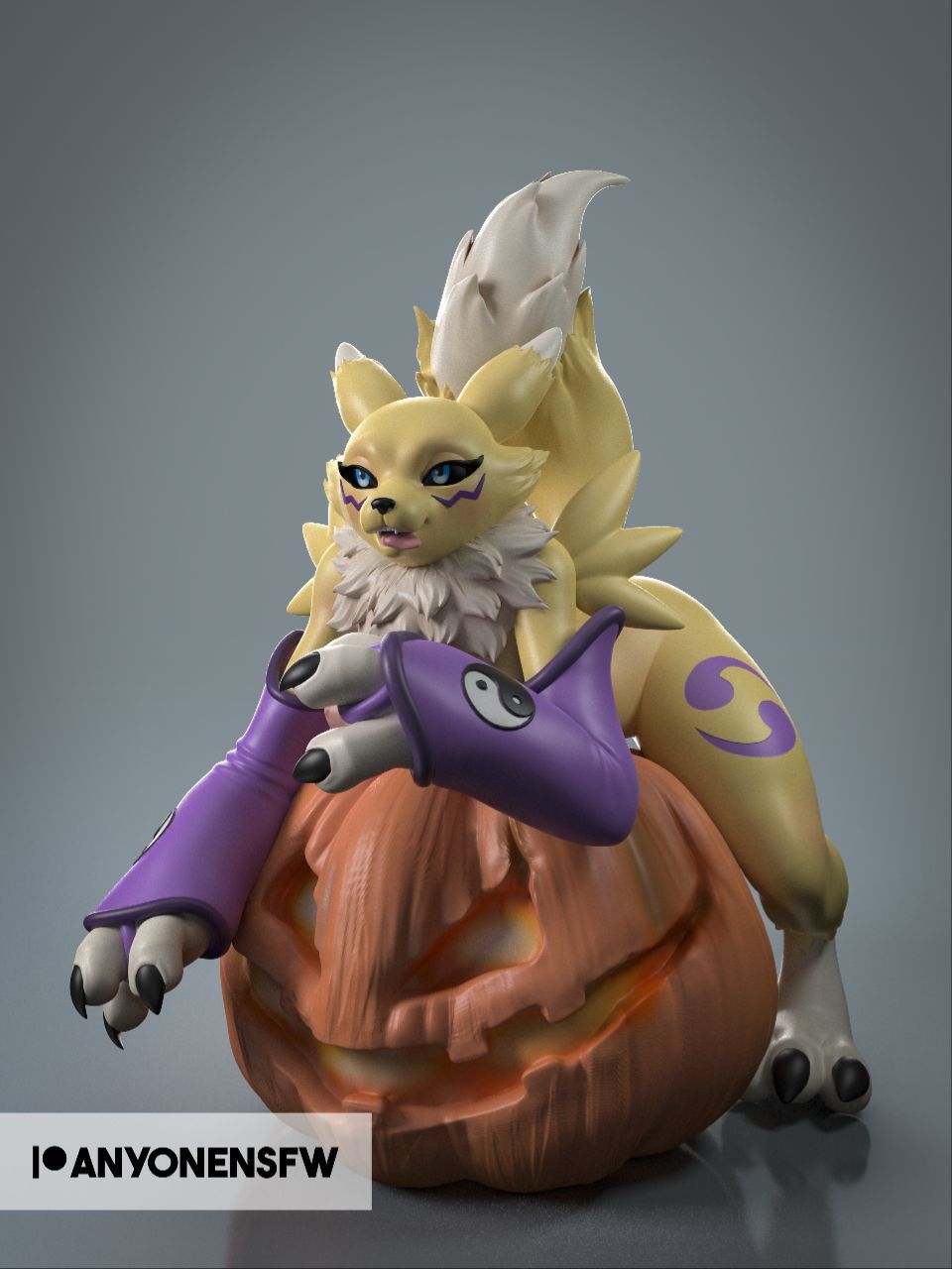 Renamon In The Pumpkin Statue | Digimon Fan Art by Anyonensfw SFW,NSFW 3d printed statue,3d printed,nsfw statue,3d printed figure,furry statue,Renamon Statue,Digimon