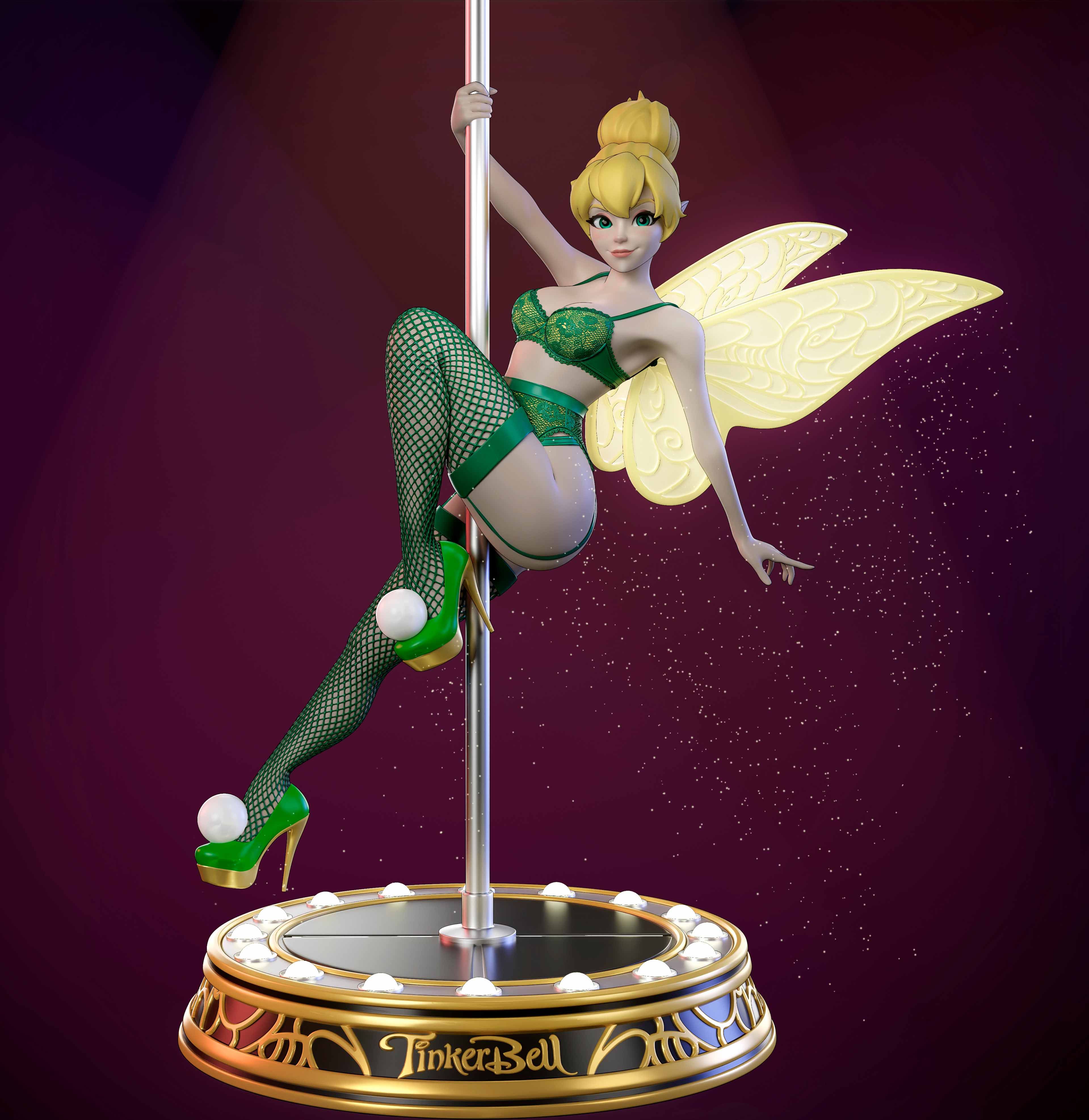 Tinker Bell Poledance Statue | Peter Pan Fan Art by Azaak3d SFW 3d printed statue,3d printed,sfw statue,Tinker Bell statue,Peter Pan Statue