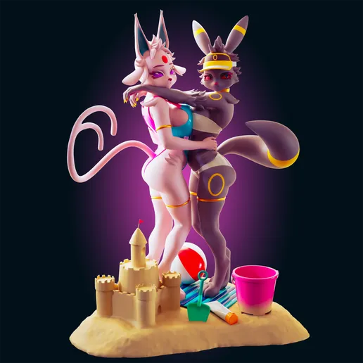 Espeon and Umbreon Eevee Statue | Pokémon Fan Art by Officer Rhu SFW,NSFW,Futa 3d printed,Espeon and Umbreon statue,futa statue,pokemon statue,furry statue,nsfw statue