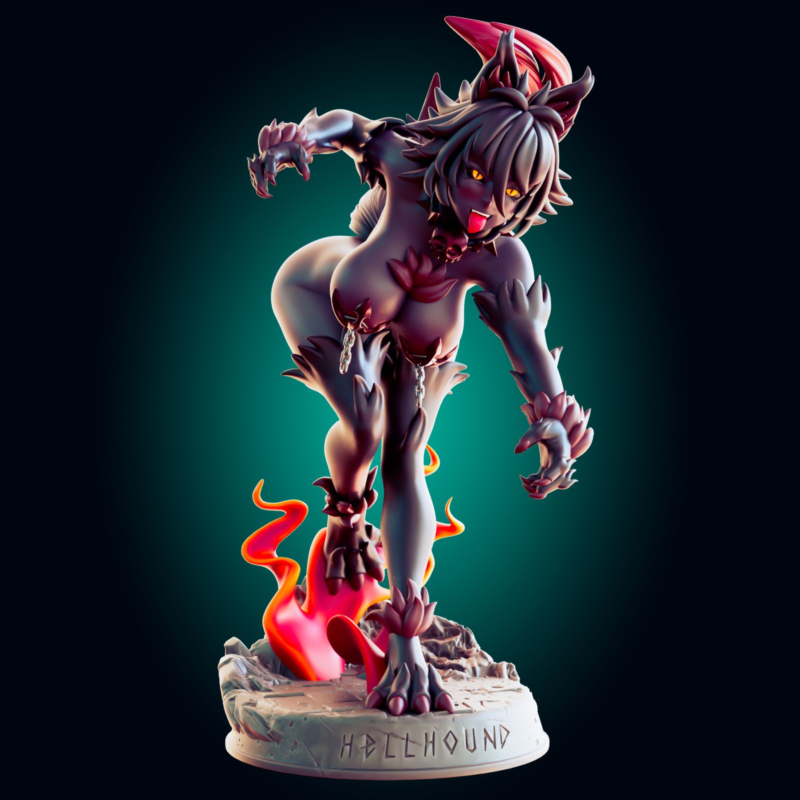 Hellhound v2 Statue | Monster Girl Fan Art by Officer Rhu SFW,NSFW,Futa 3d printed,Hellhound statue,futa statue,Monster Girl statue,furry statue,nsfw statue