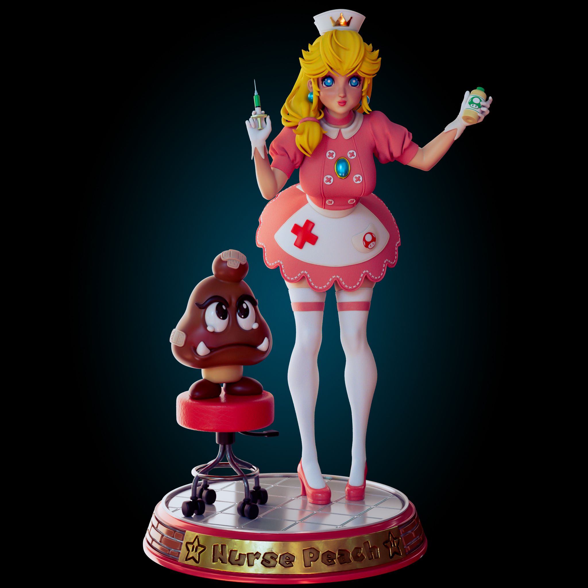 Princess Peach Nures Statue | Super Mario Fan Art by Officer Rhu SFW 3d printed statue,3d printed,nsfw statue,Princess Peach Statue,Super Mario Statue