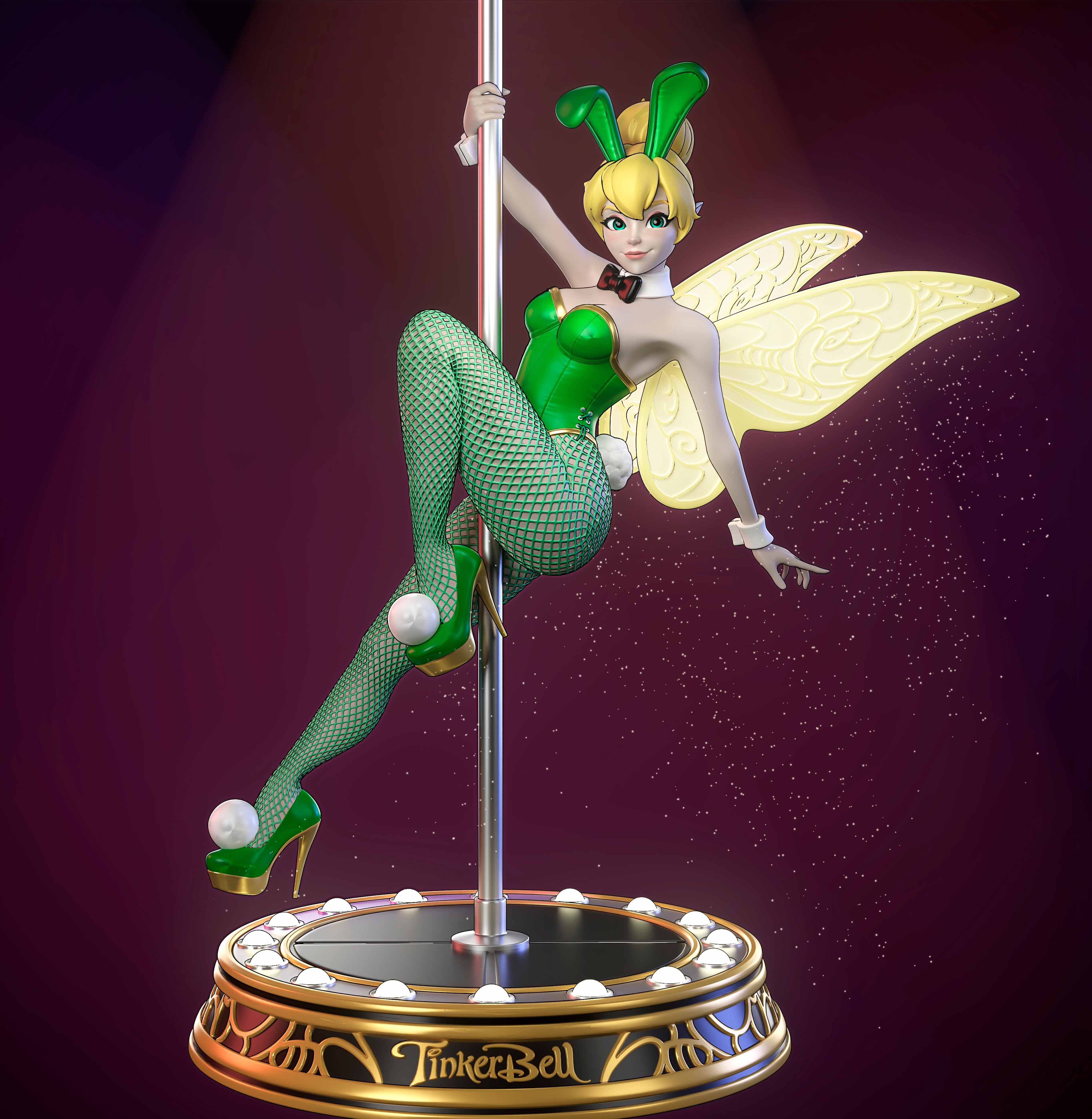 Tinker Bell Poledance Statue | Peter Pan Fan Art by Azaak3d SFW 3d printed statue,3d printed,sfw statue,Tinker Bell statue,Peter Pan Statue