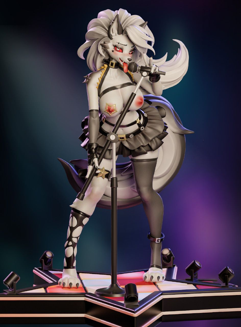 Rockstar Loona Furry Statue | Helluva Boss Fan Art by Onagaba SFW,NSFW 3d printed statue,3d printed,3d printed figure,Loona Statue,Helluva Boss Statue,nsfw statue,furry statue