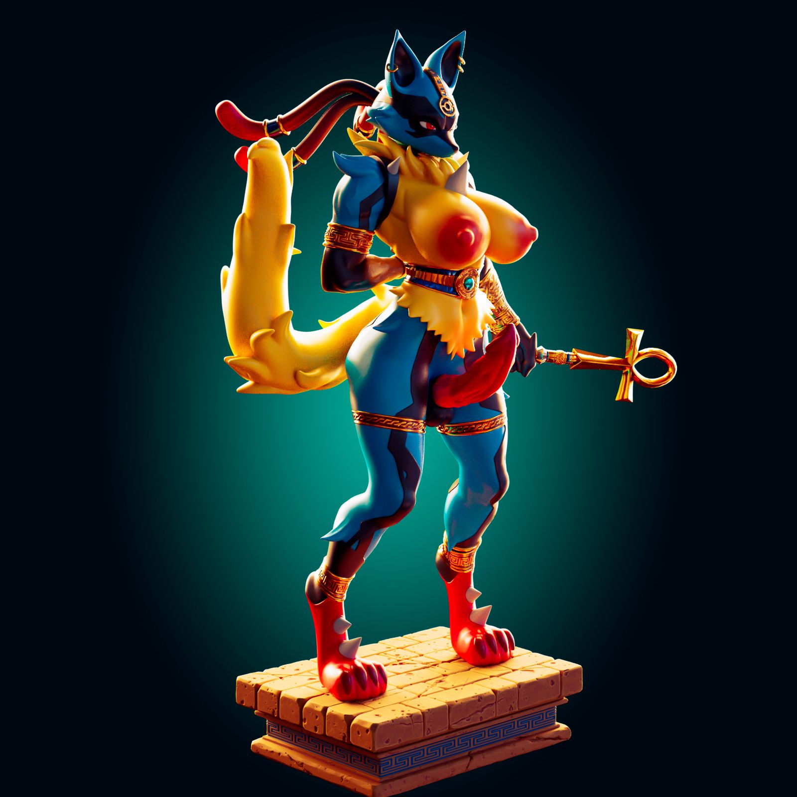Mega Lucario Thicc Egyptian Mommy Statue | Pokémon Fan Art by Officer Rhu SFW,NSFW,Futa 3d printed,Lucario statue,futa statue,pokemon statue,furry statue,nsfw statue