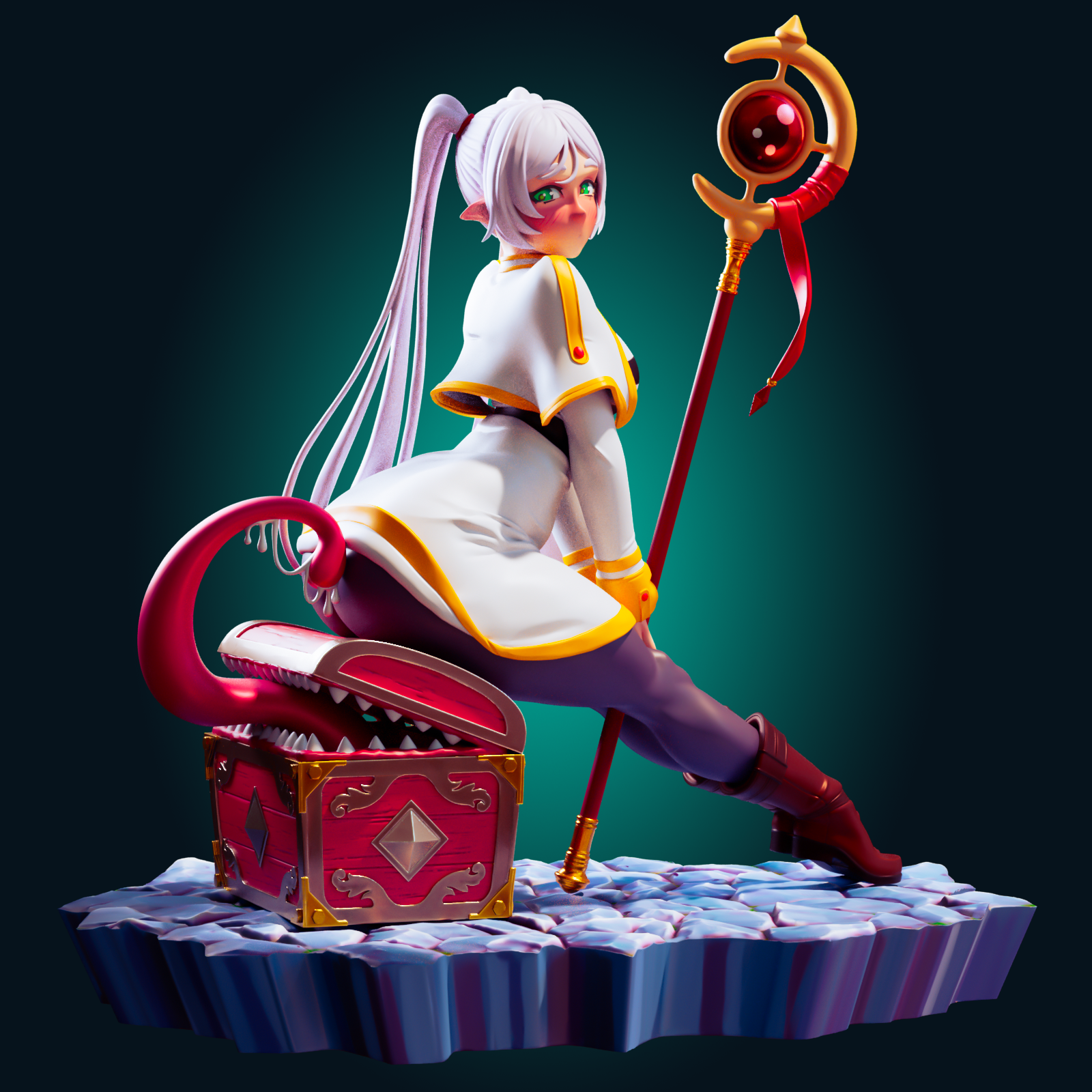 Frieren Super Thick Statue | Frieren: Beyond Journey's End Fan Art by Officer Rhu SFW,NSFW 3d printed,Frieren Super Thick statue,futa statue,Frieren: Beyond Journey's End statue,furry statue,nsfw statue