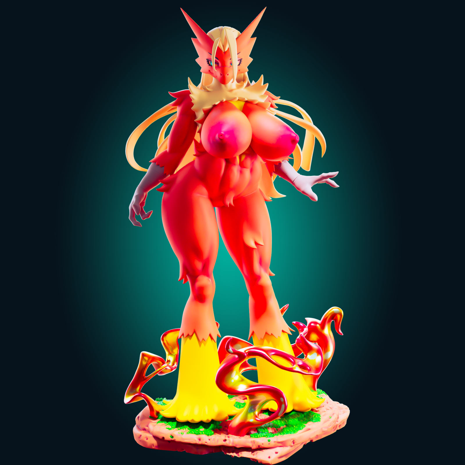 Blaziken Super Curvy Statue | Pokémon Fan Art by Officer Rhu SFW,NSFW,Futa 3d printed,Blaziken statue,futa statue,pokemon statue,furry statue,nsfw statue