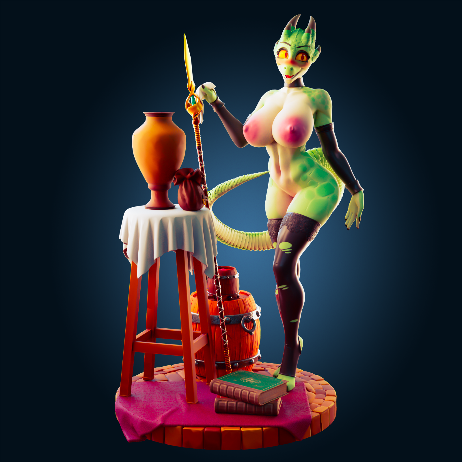 The Lusty Argonian Maid Statue | Original Fan Art by Officer Rhu SFW,NSFW,Futa 3d printed statue,3d printed,Argonian Maid Statue,dragon statue,nsfw statue,3d printed figure