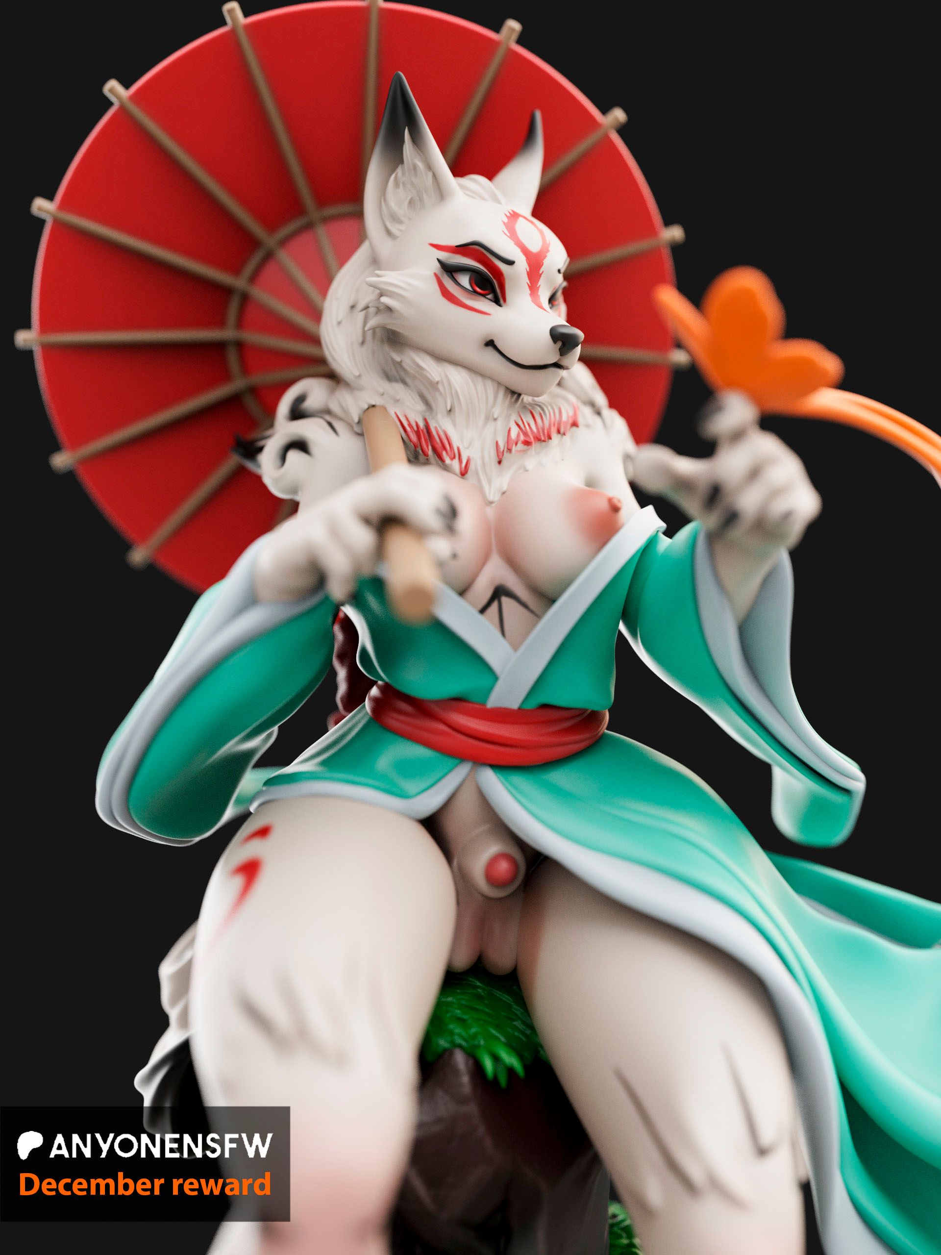 Amaterasu Wolf Girl Statue | Okami Fan Art by Anyonensfw SFW,NSFW,Futa 3d printed statue,3d printed,furry statue,Amaterasu Wolf,nsfw statue,futa statue,3d printed figure