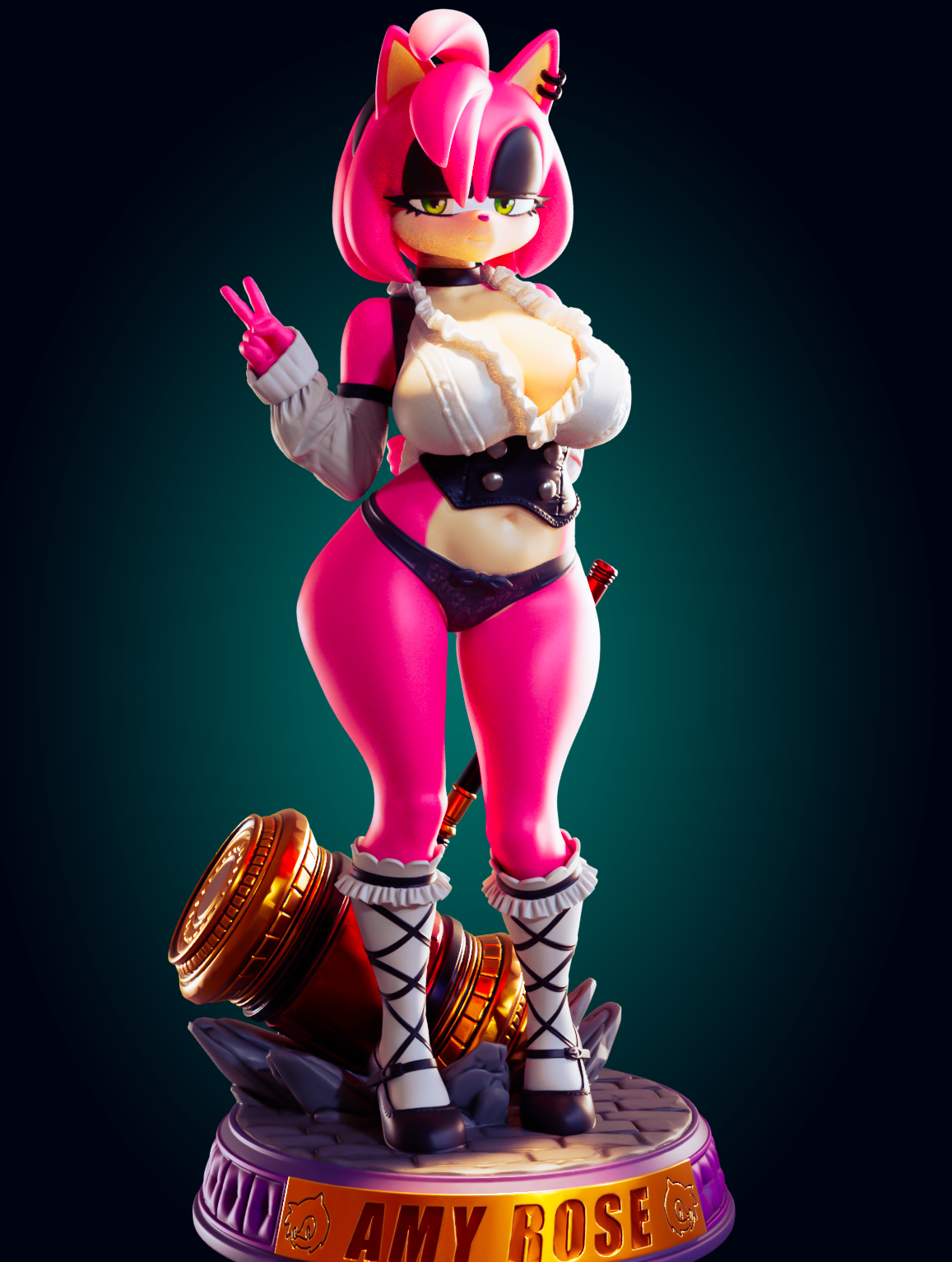 Estatua Amy Rose Goth Furry | Sonic the Hedgehog Fan art por Officer Rhu SFW,NSFW,Futa 3d printed statue,3d printed,3d printed figure,Amy Rose Statue,Sonic the Hedgehog Statue,futa statue,futa figurines,futanari figurines,futanari statue,nsfw statue,furry statue