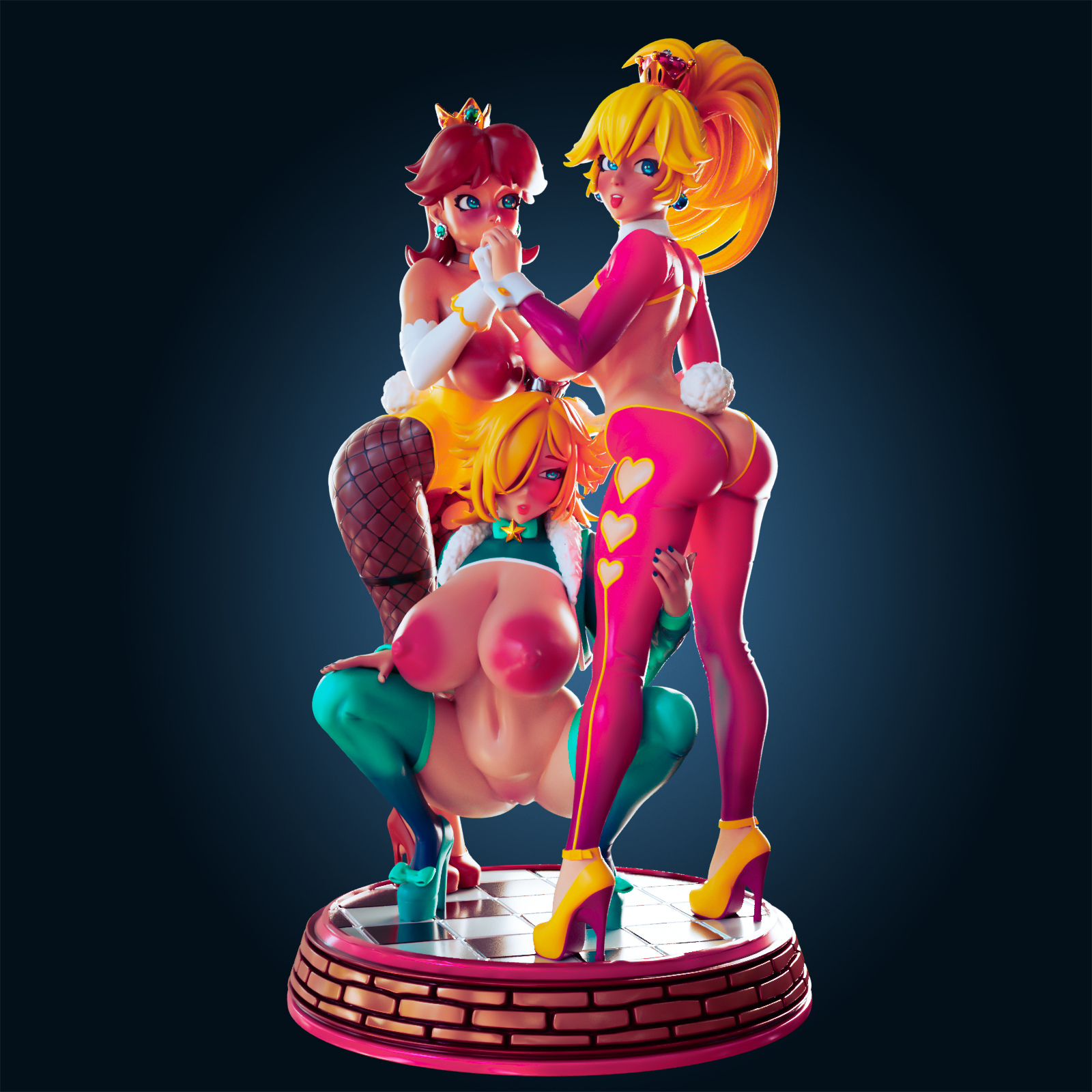 Princess Peach, Daisy, Rosalina Diorama Statue | Super Mario Fan Art by Officer Rhu SFW,NSFW,Futa 3d printed,Princess Peach, Daisy, Rosalina Diorama statue,futa statue,Super Mario statue,furry statue,nsfw statue