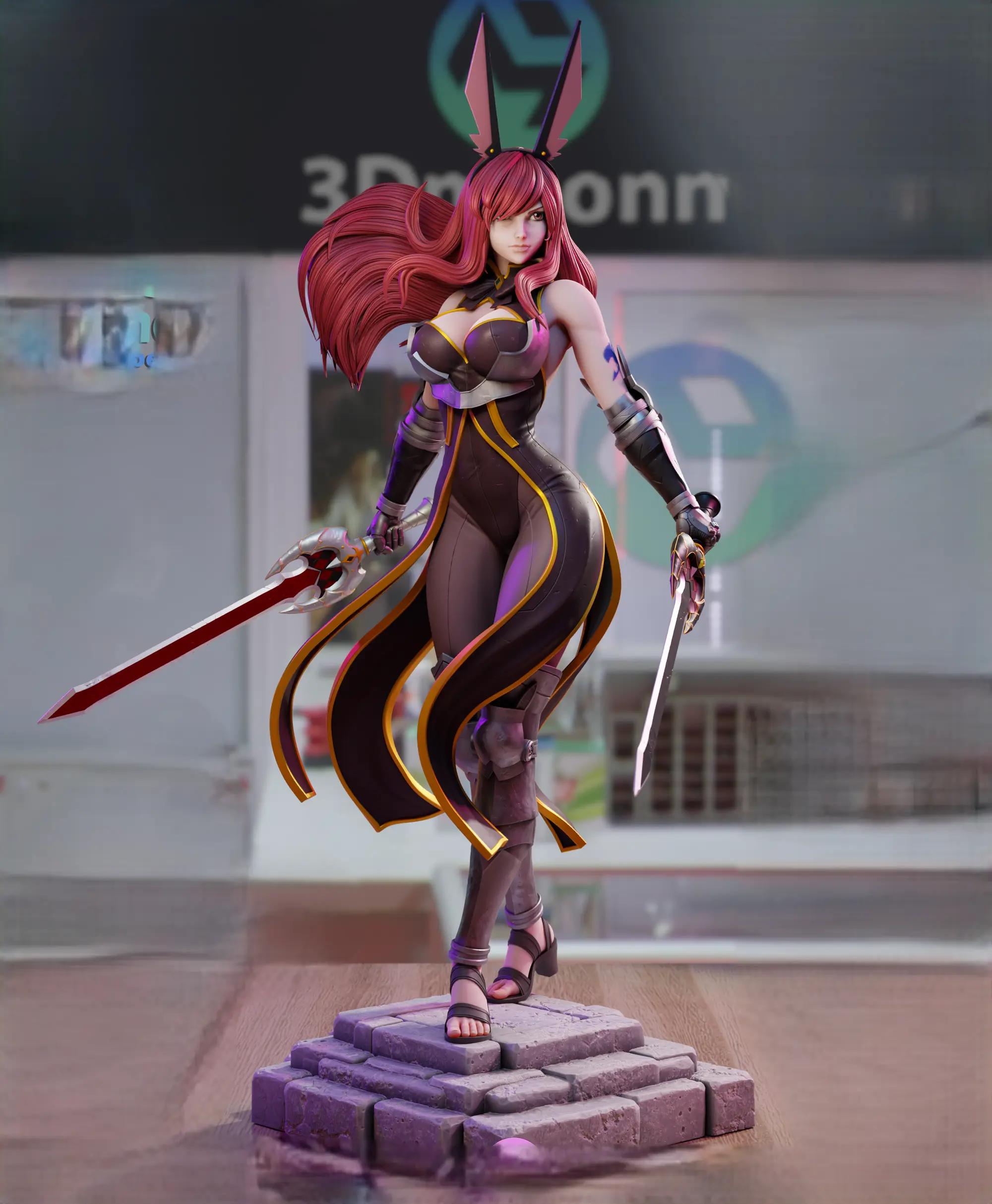 Erza Scarlet Statue | Fairy Tail Fan Art by 3Dmoonn SFW 3d printed,3d printed statue,Erza Scarlet Statue,Fairy Tail statue