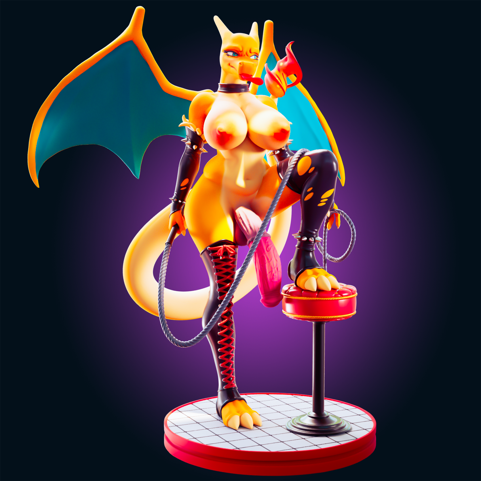 Charizard Dominatrix Statue | Pokémon Fan Art by Officer Rhu SFW,NSFW,Futa 3d printed,Charizard statue,futa statue,pokemon statue,furry statue,nsfw statue