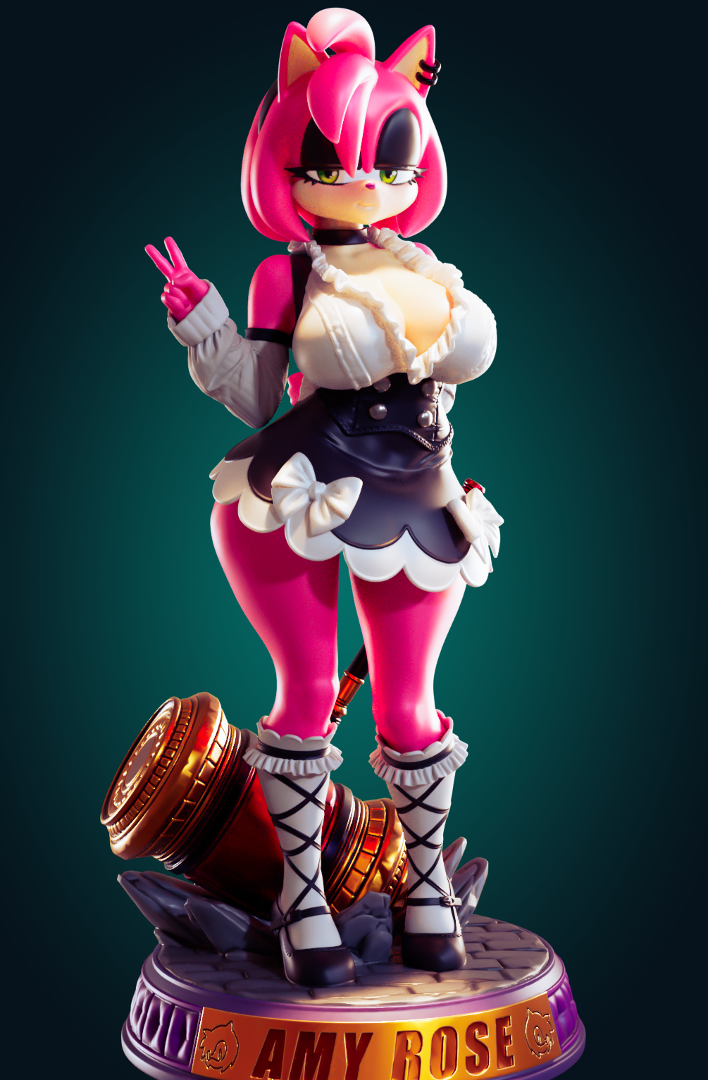 Estatua Amy Rose Goth Furry | Sonic the Hedgehog Fan art por Officer Rhu SFW,NSFW,Futa 3d printed statue,3d printed,3d printed figure,Amy Rose Statue,Sonic the Hedgehog Statue,futa statue,futa figurines,futanari figurines,futanari statue,nsfw statue,furry statue